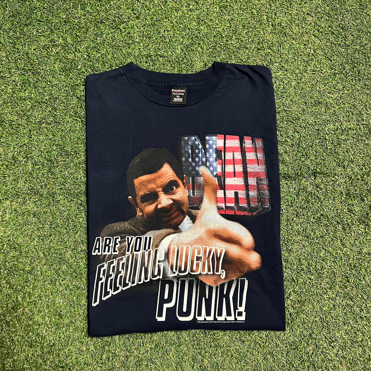 1997 Mr Bean Are you Feeling Lucky Punk Navy Tee Size XL USED v4027