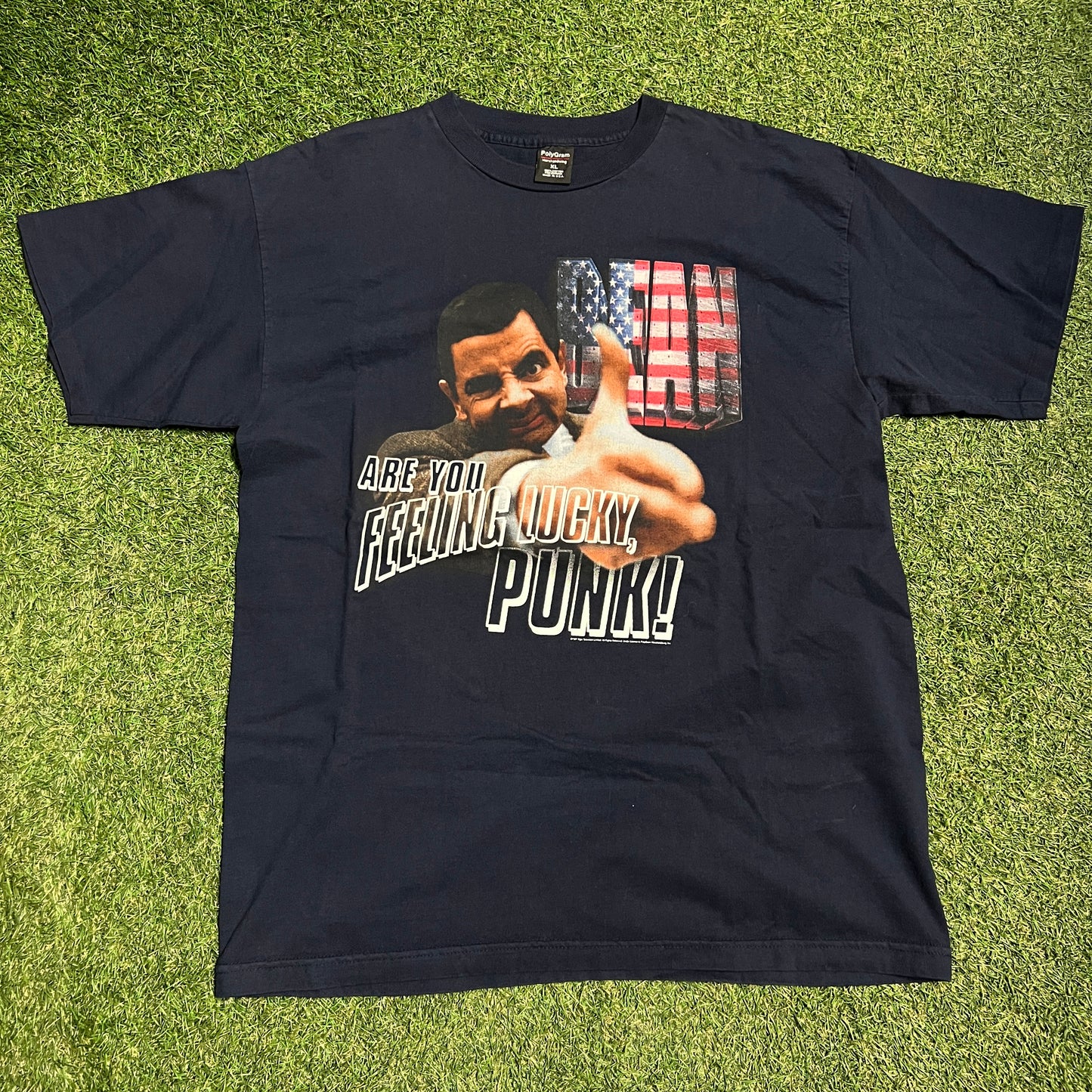 1997 Mr Bean Are you Feeling Lucky Punk Navy Tee Size XL USED v4027