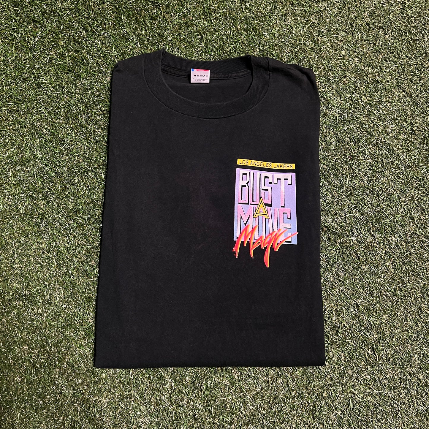 1990s Bust A Move Magic Johnson Tag Rap Style Black Tee Size XL USED v10944