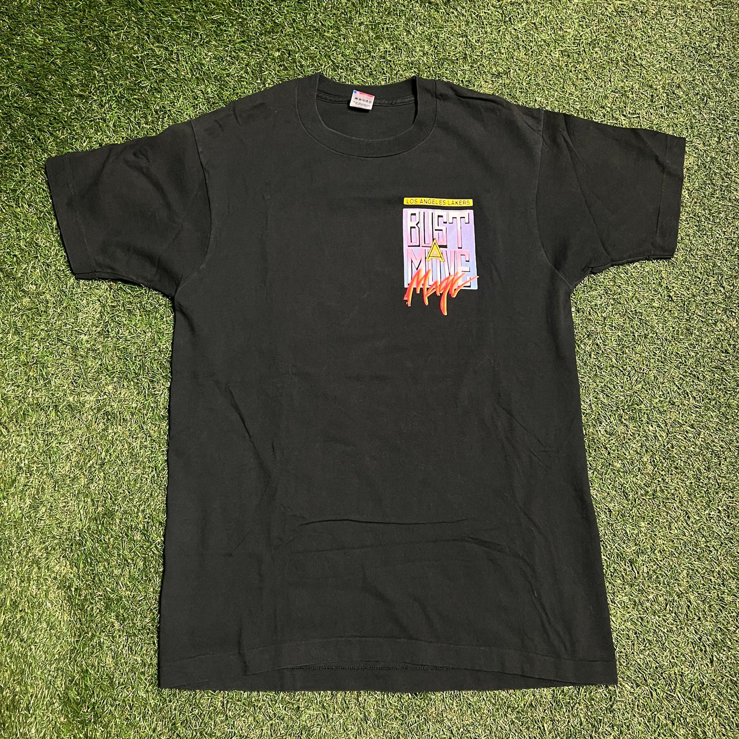 1990s Bust A Move Magic Johnson Tag Rap Style Black Tee Size XL USED v10944