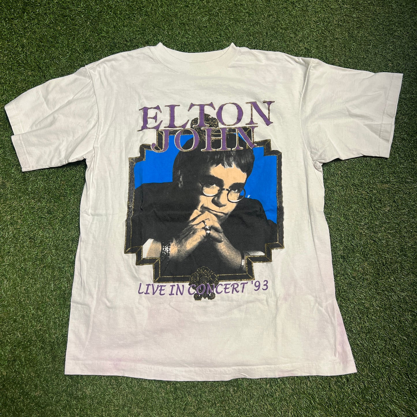 1993 Elton John Live in Concert White Tee Size Large USED v14953