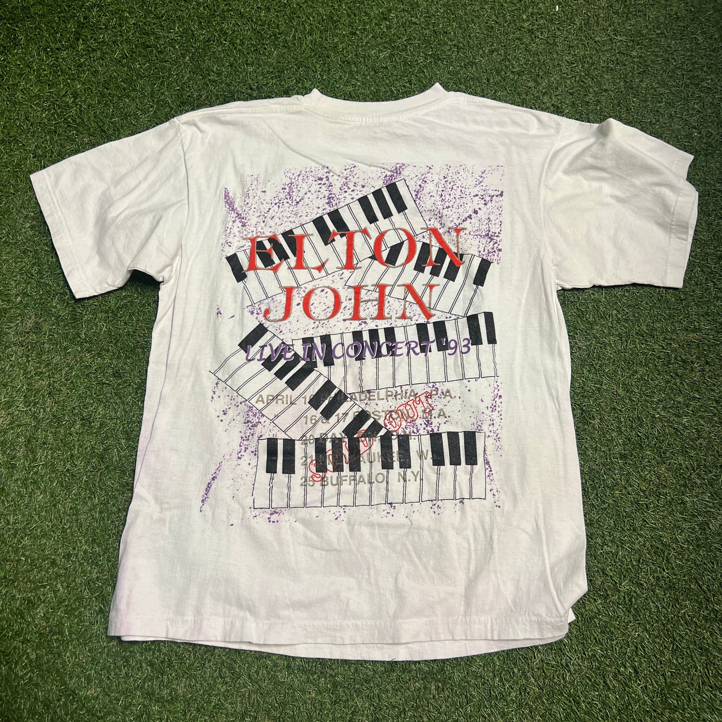 1993 Elton John Live in Concert White Tee Size Large USED v14953