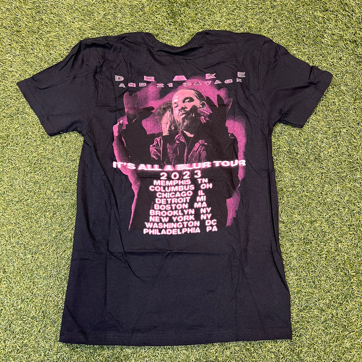 Drake & 21 Savage Bootleg It's All A Blur Tour 2023 Navy Tee Size Small NEW x8144