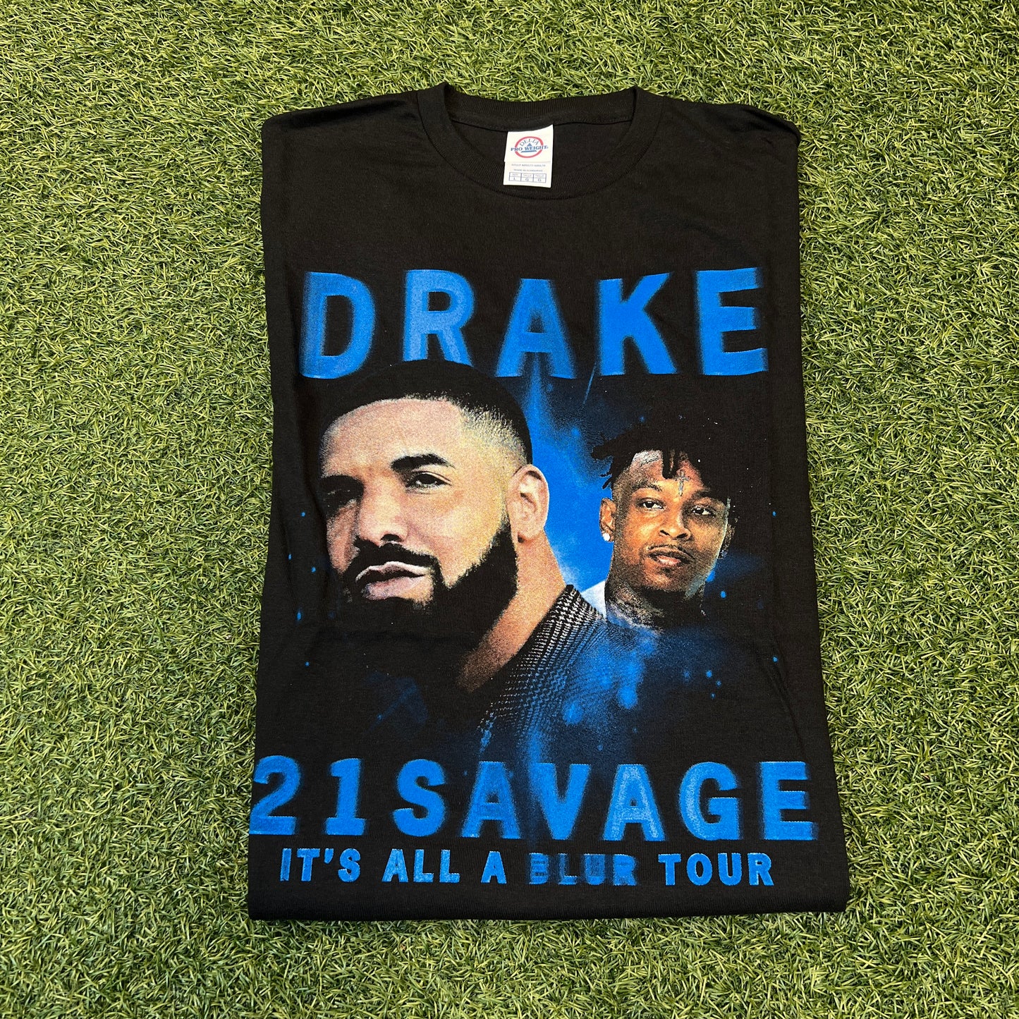 Drake & 21 Savage Bootleg It's All A Blur Tour 2023 Black Tee Size Large NEW x8129