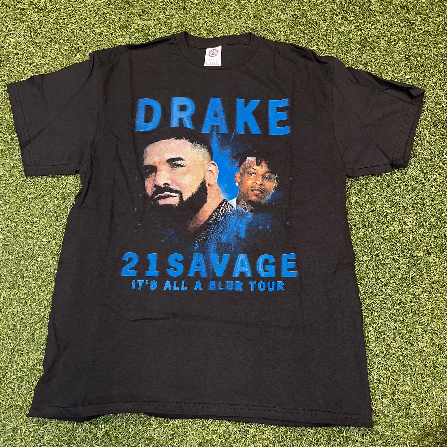 Drake & 21 Savage Bootleg It's All A Blur Tour 2023 Black Tee Size Large NEW x8129