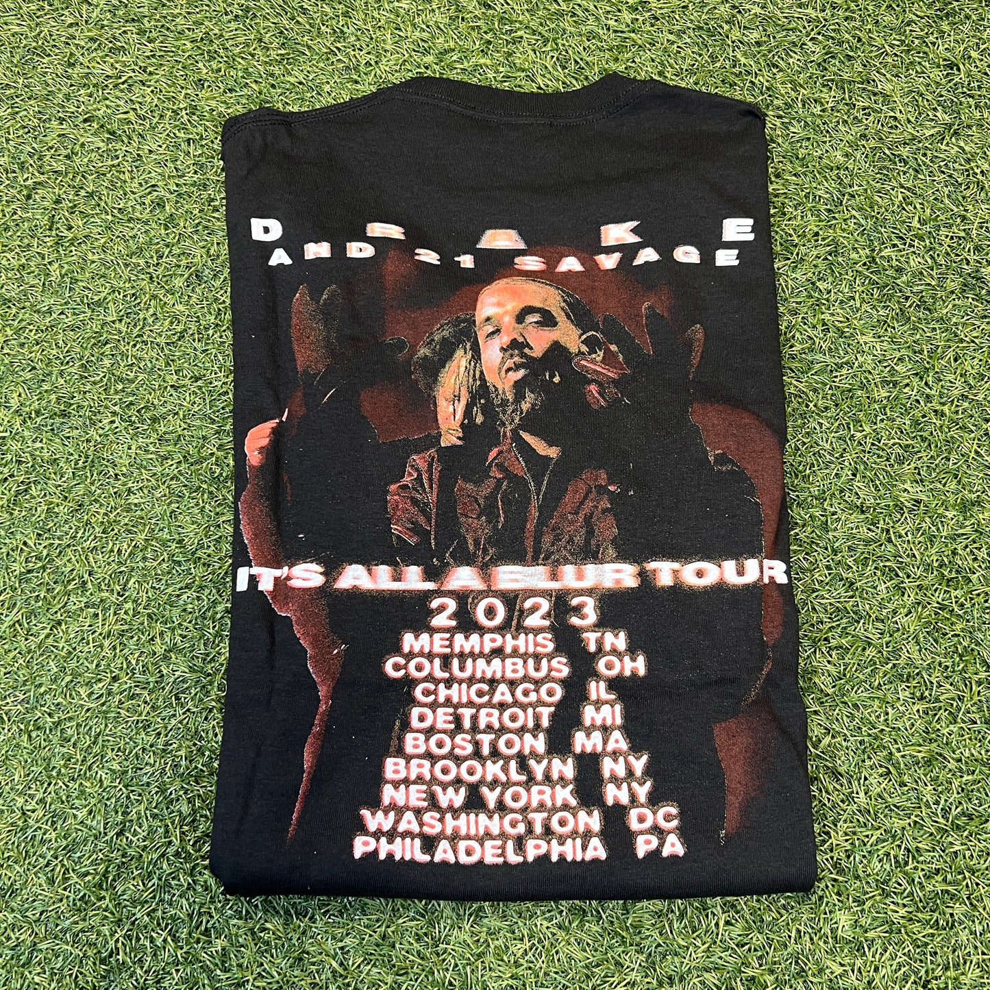 Drake & 21 Savage Bootleg It's All A Blur Tour 2023 Black Tee Size Large NEW x8129