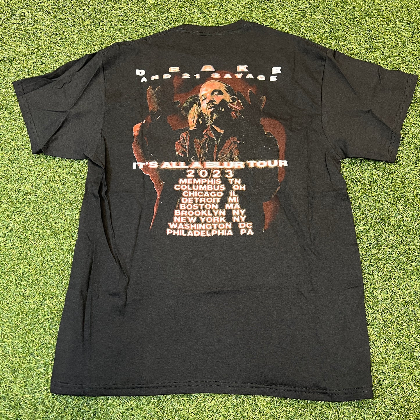 Drake & 21 Savage Bootleg It's All A Blur Tour 2023 Black Tee Size Large NEW x8129