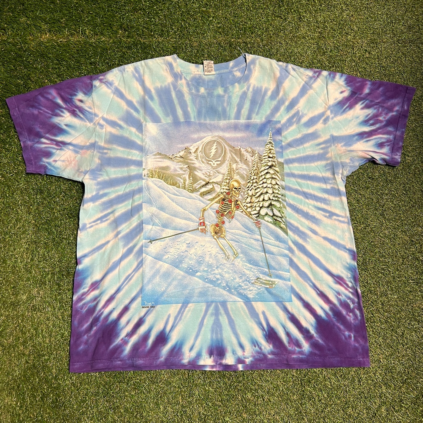 1995 Grateful Dead Skiing Skeleton Tie Dye Tee Size XL USED v9127