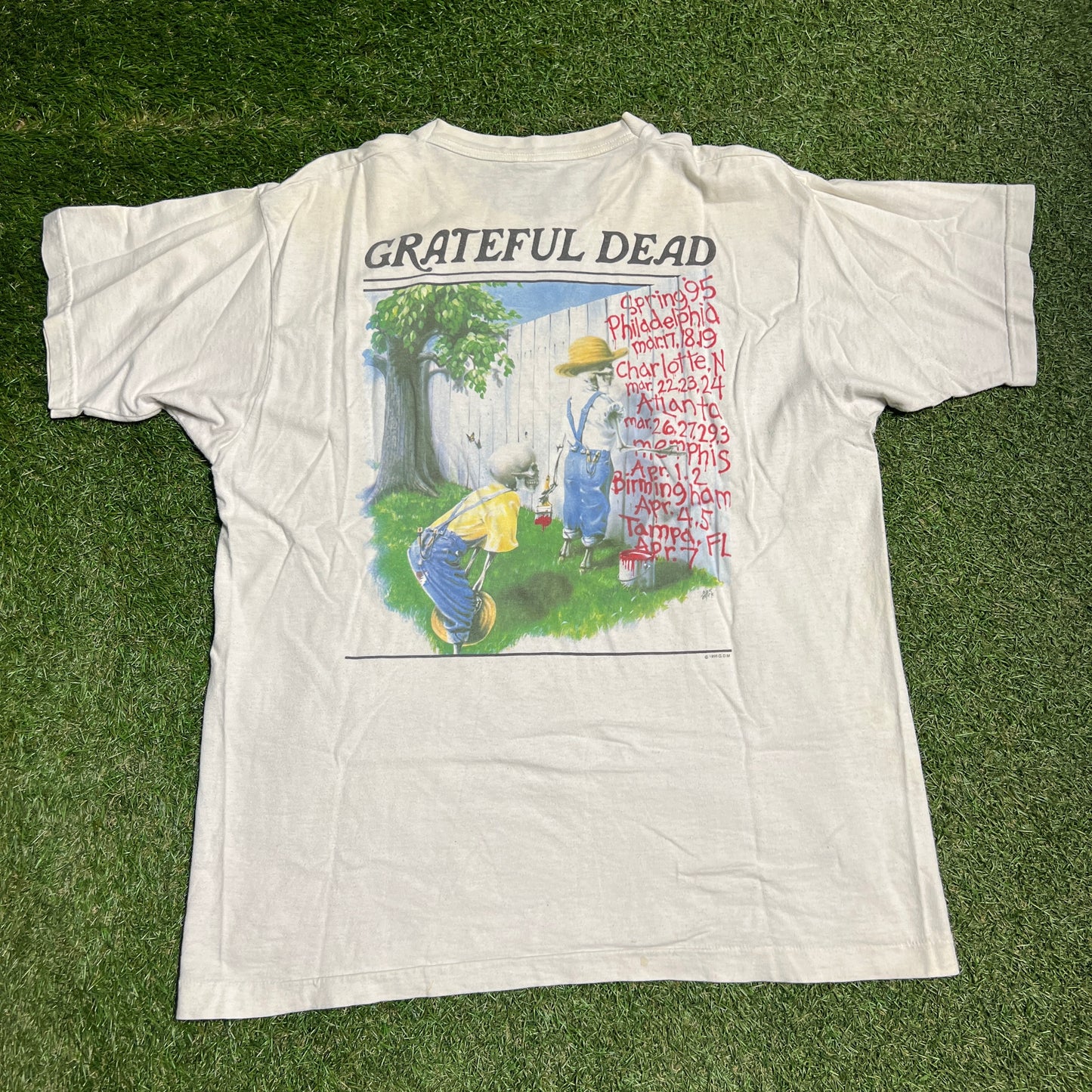 1995 Grateful Dead Garden on River Spring Tour White Tee Size XL USED v4984
