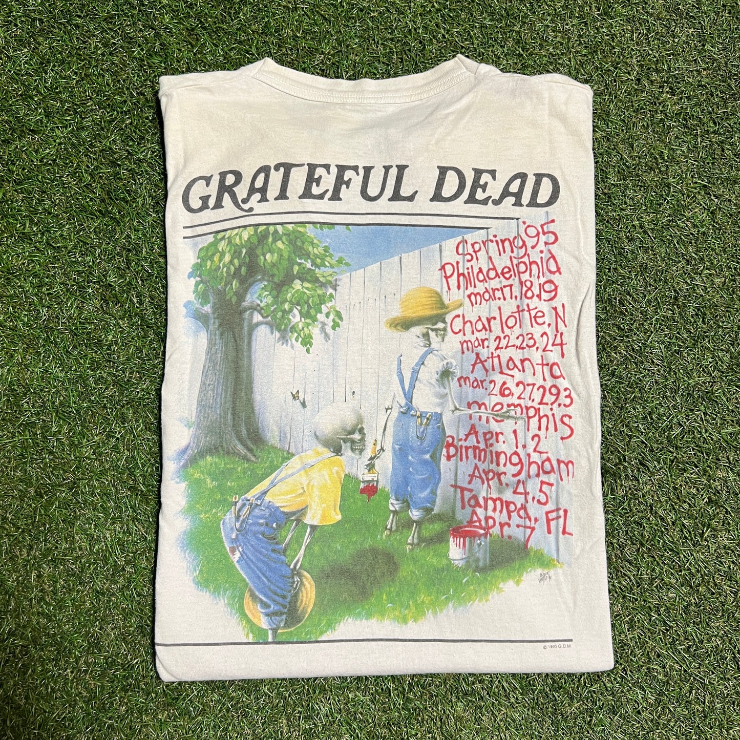 1995 Grateful Dead Garden on River Spring Tour White Tee Size XL USED v4984