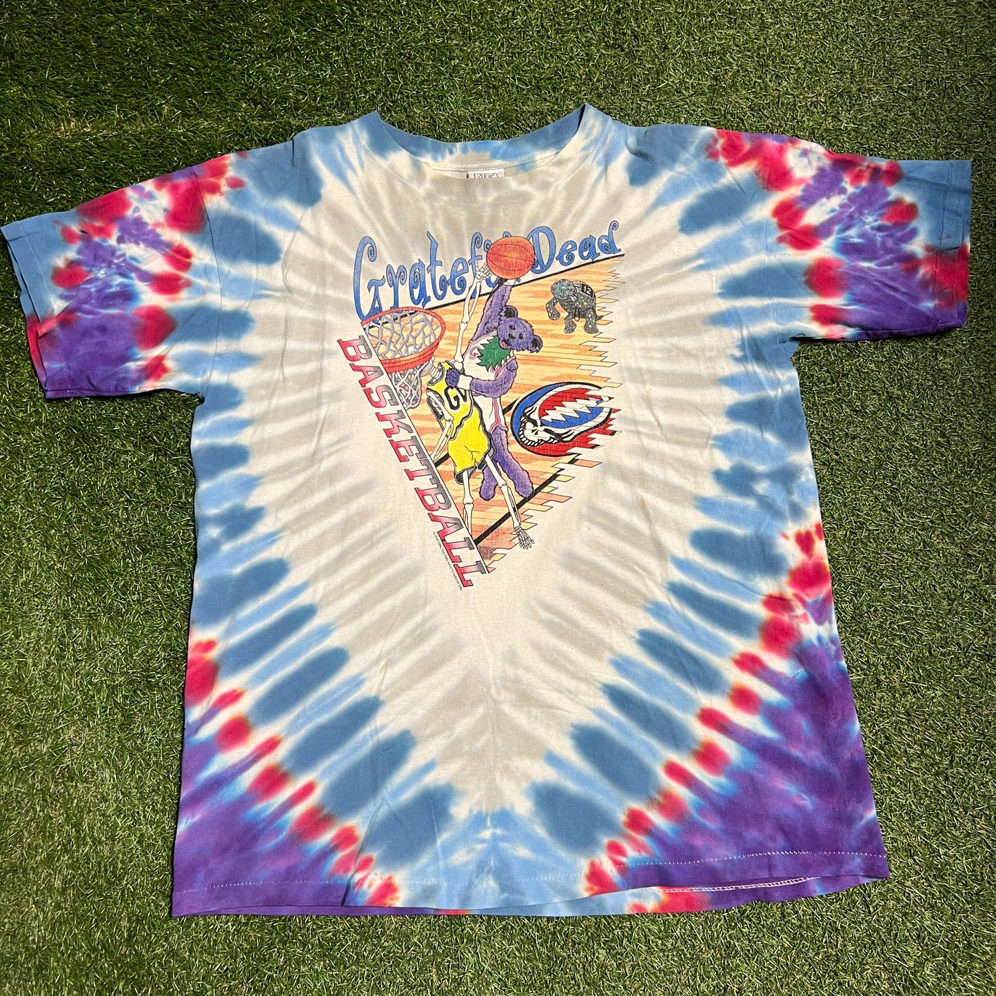 1996 Grateful Dead Basketball Bear Dunking Tie Dye Tee Size XL USED v6459