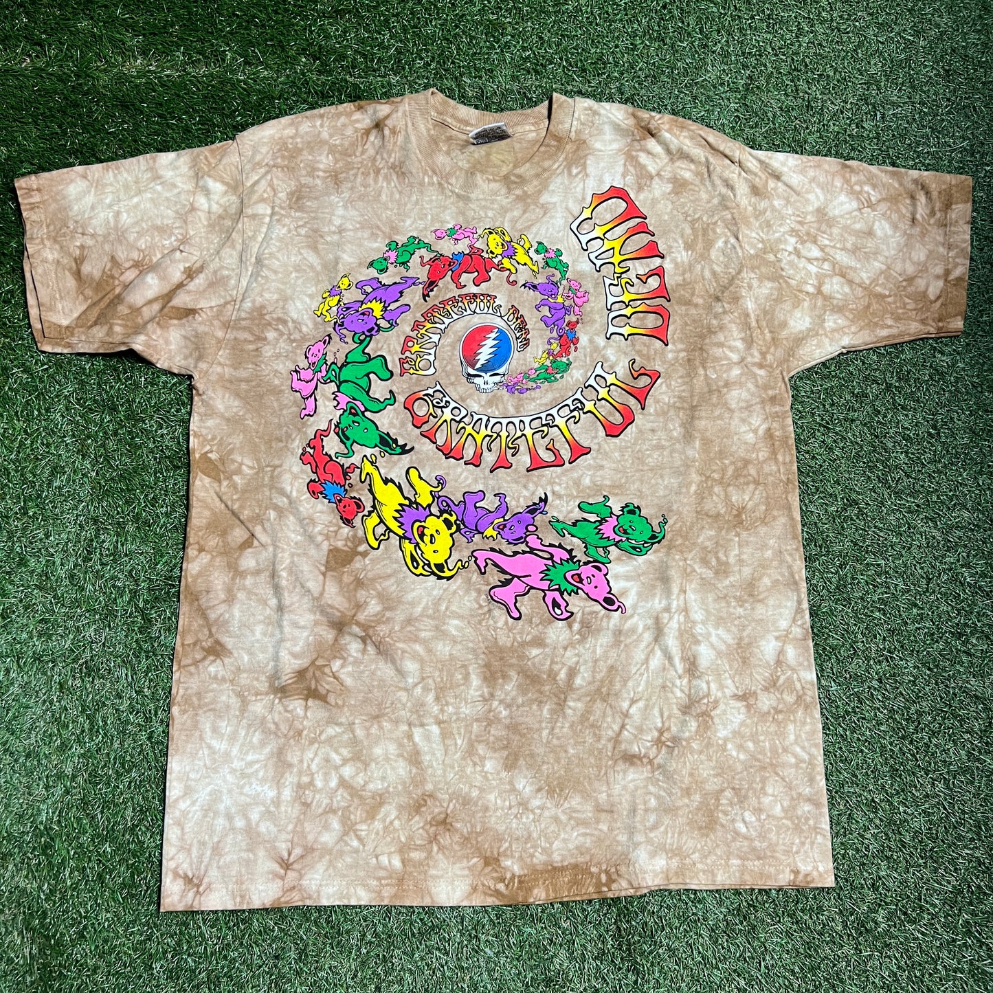 Grateful Dead 2000s Swirl Bear Brown Tie Dye Tee Size XL USED v9920