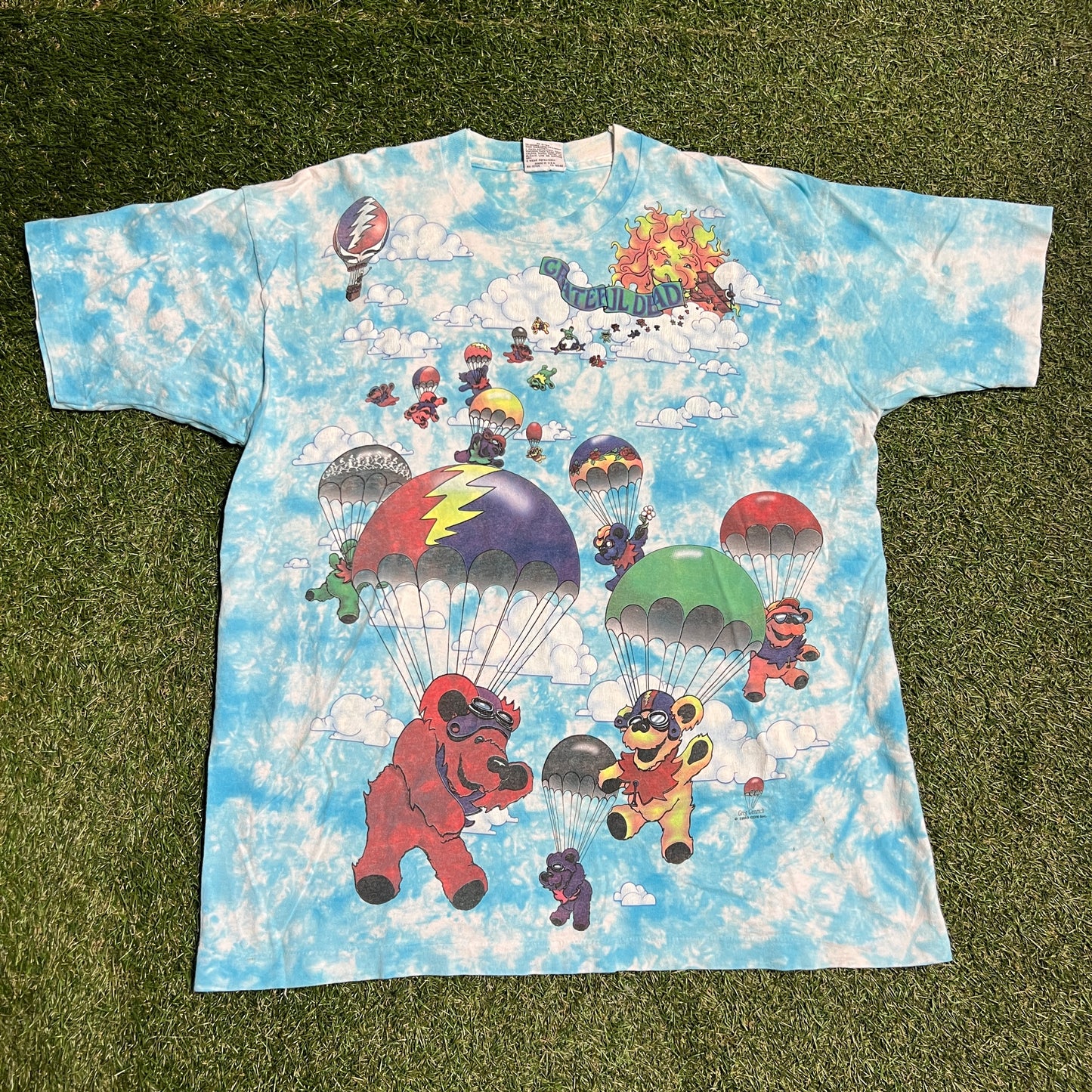 1993 Grateful Dead Parachuting Bears Full Print Tee Size XL USED v10147