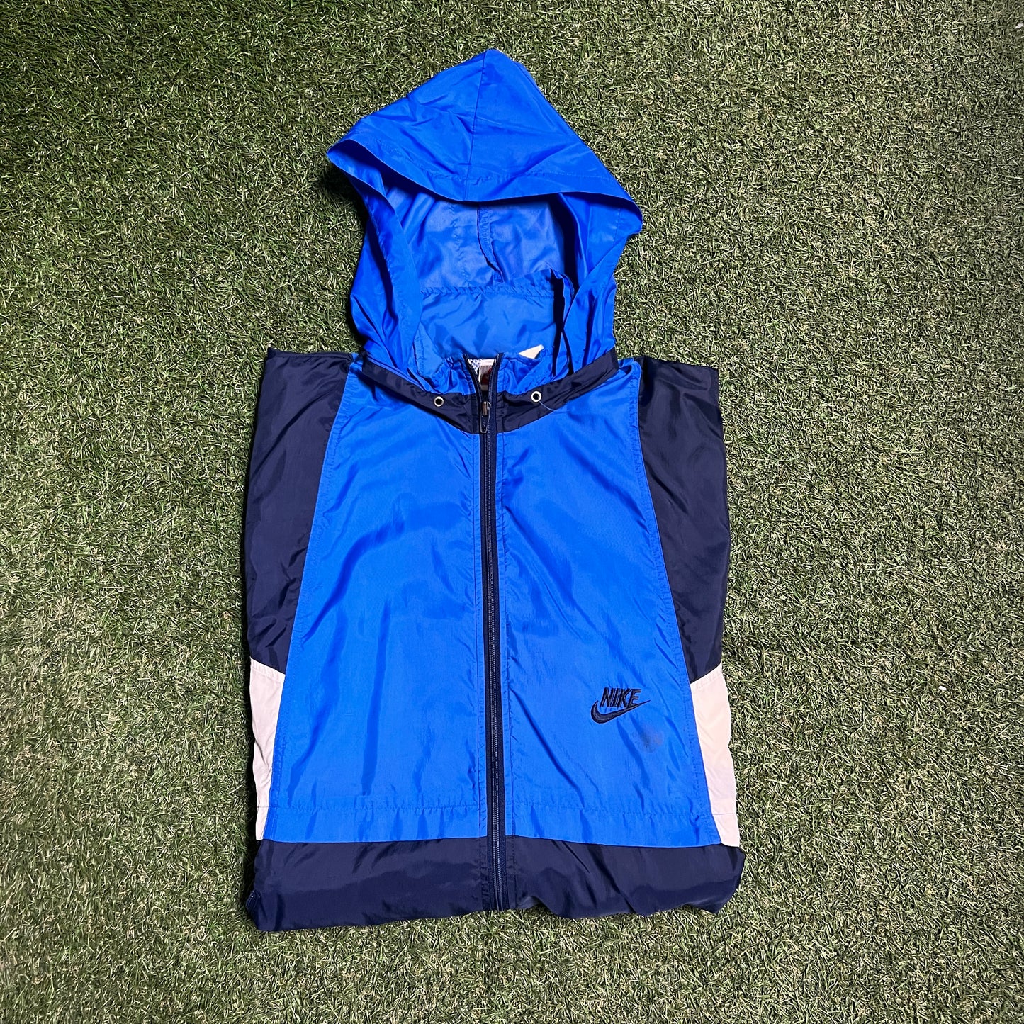1990s Nike Blue Hooded Windbreaker Size Large USED v15025