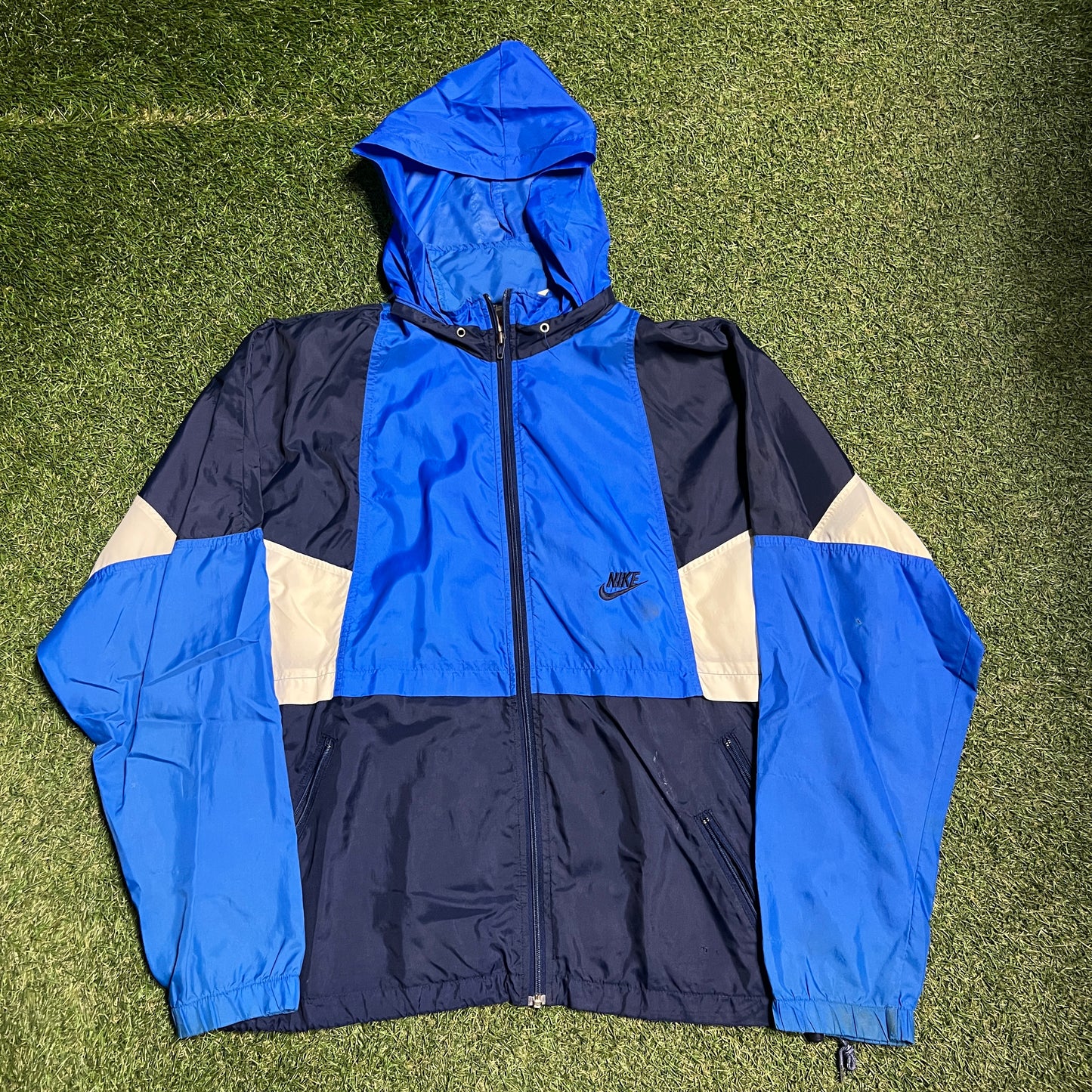1990s Nike Blue Hooded Windbreaker Size Large USED v15025