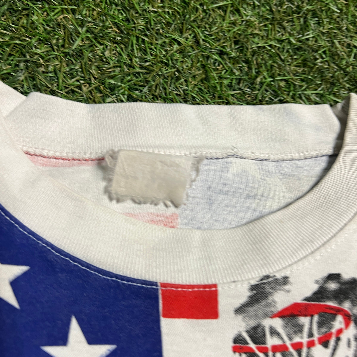 1990's Bigger Than Life Playoffs American Flag AOP Tee Size XL USED v15034