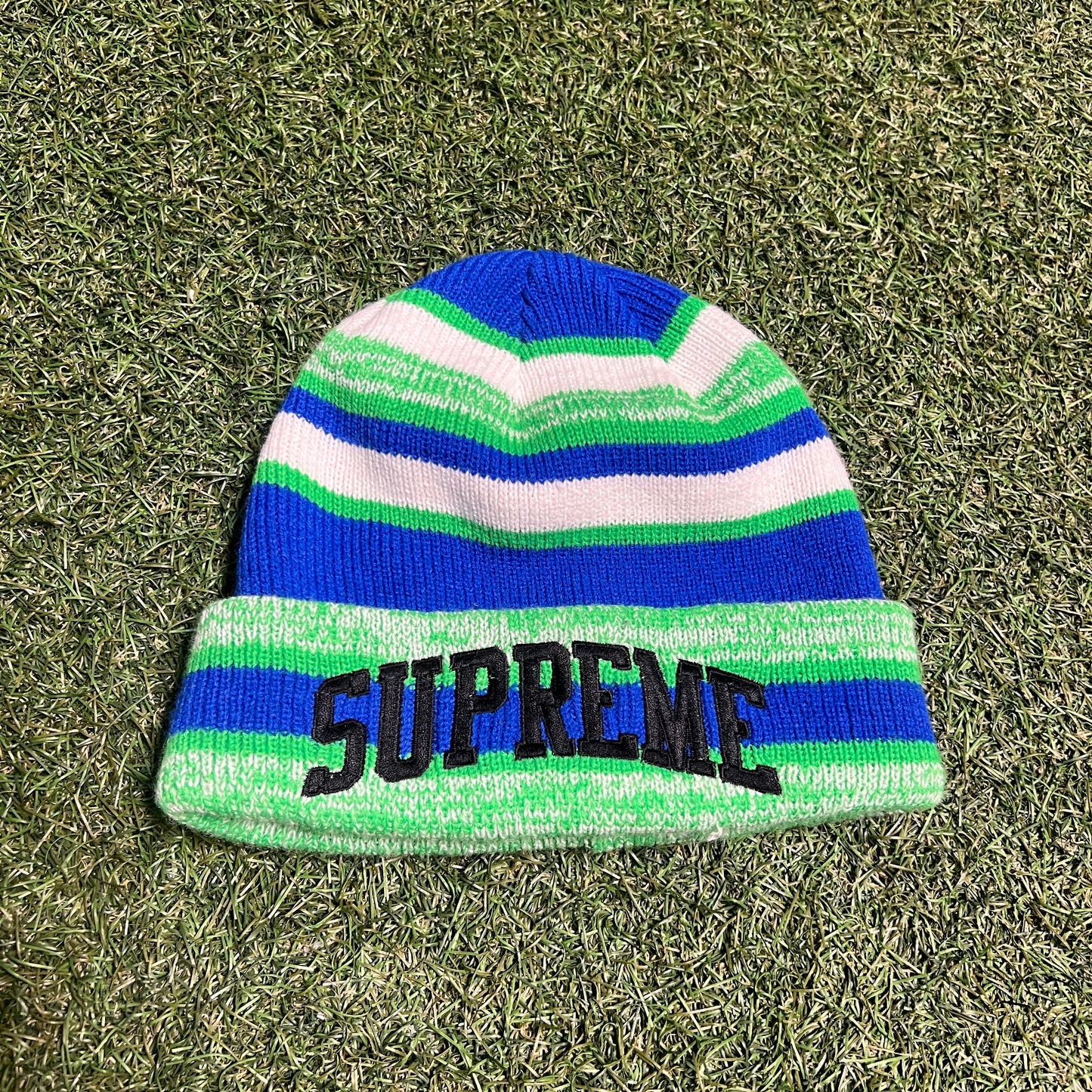 Supreme Green Blue Stripe Beanie OS NEW x12512