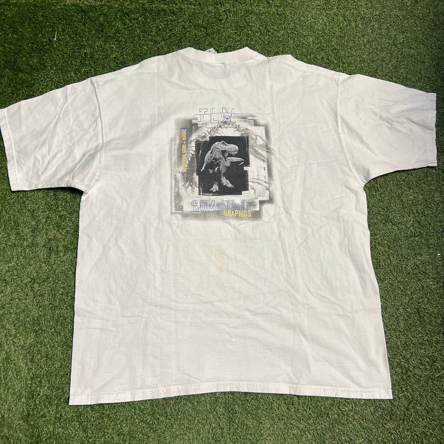 1997 Jurassic Park Lost World Crew White Tee Size XXL USED v15047