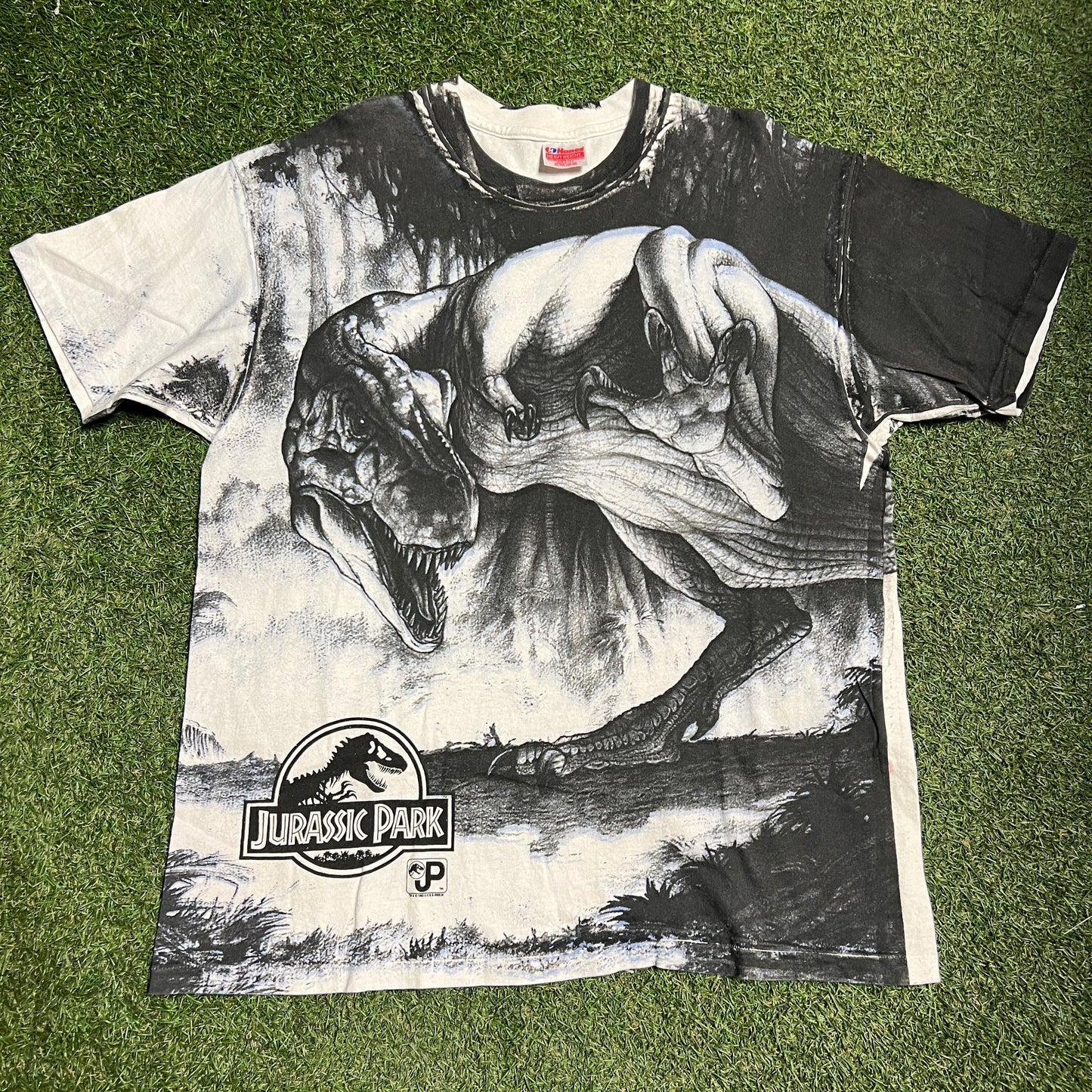 1993 Jurassic Park Full Print Blood Claws Tee Size XL USED v15045