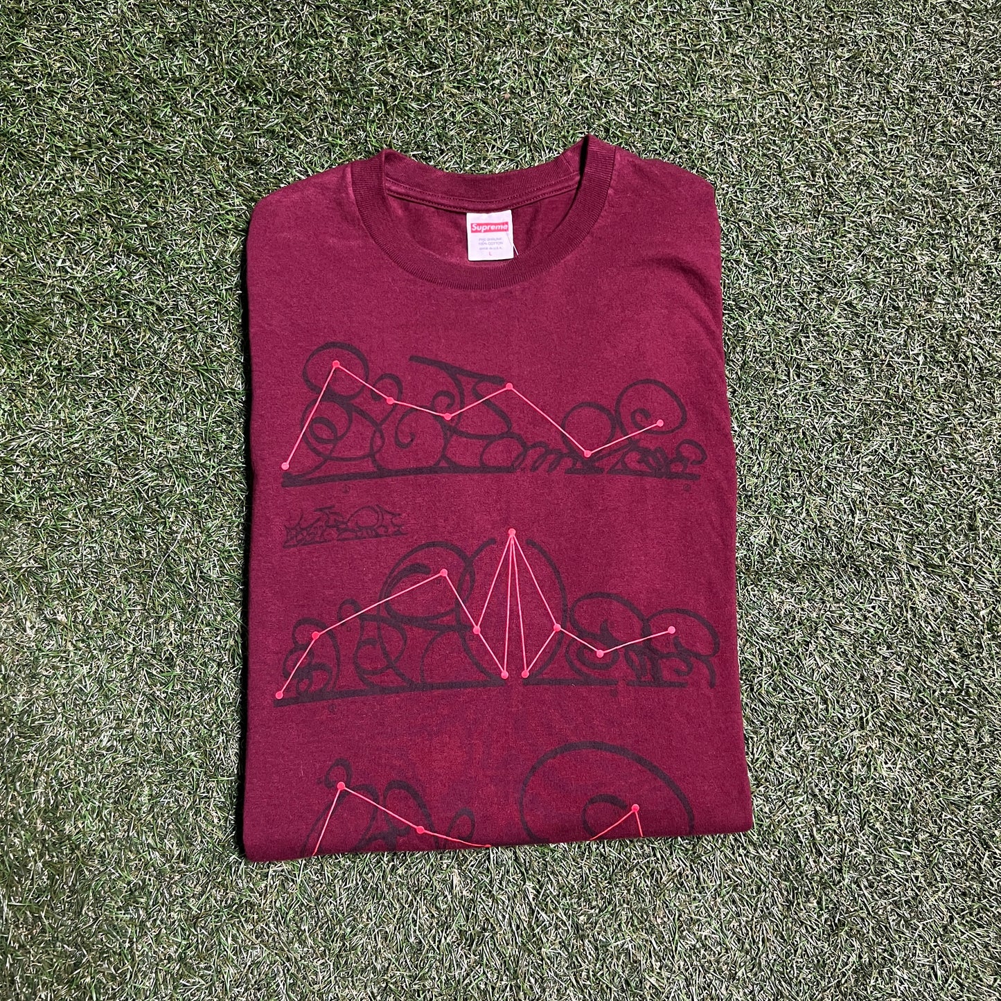 Supreme 18 Ny System Maroon Tee Size Large USED x10002