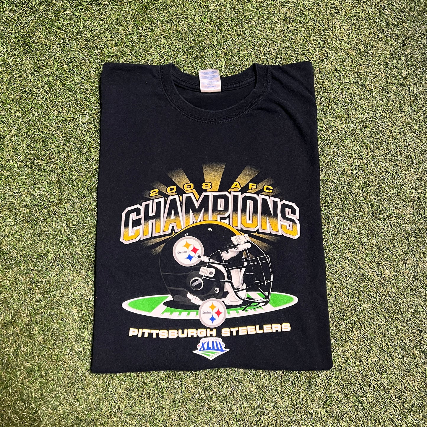 2008 Pittsburgh Steelers AFC Champs Black Tee Size XL USED v15103