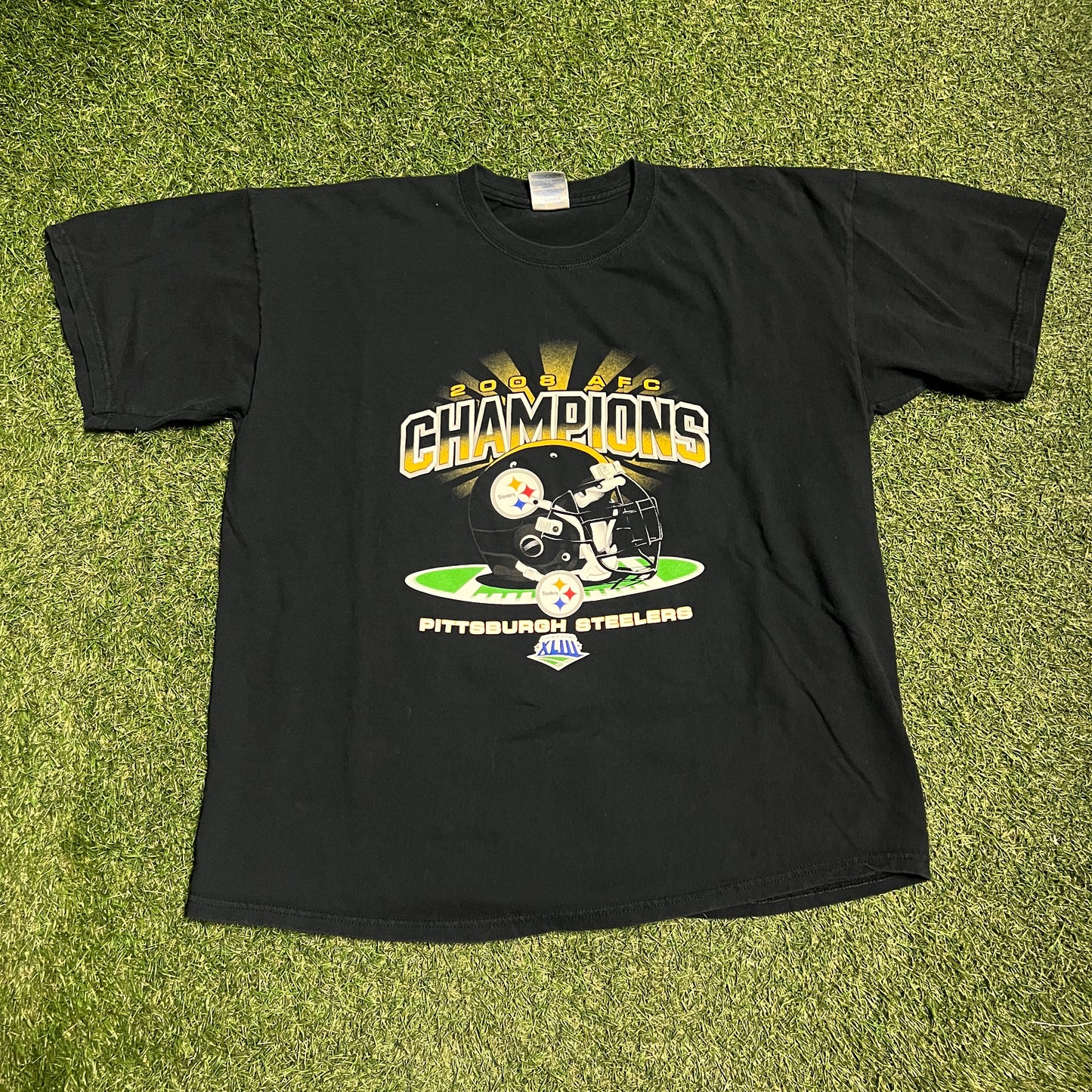2008 Pittsburgh Steelers AFC Champs Black Tee Size XL USED v15103