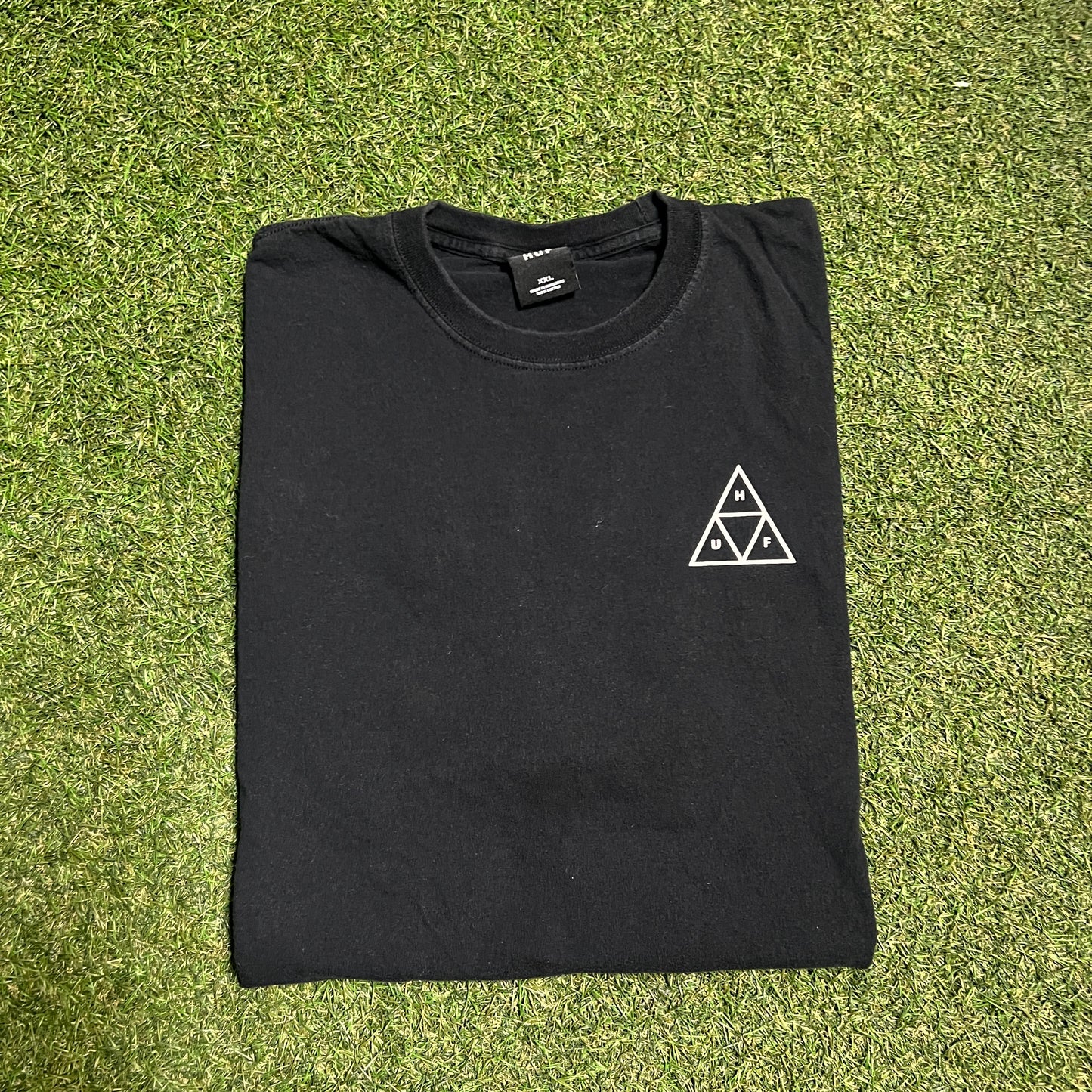 HUF Floral Logo Black Tee Size XXL USED v15098