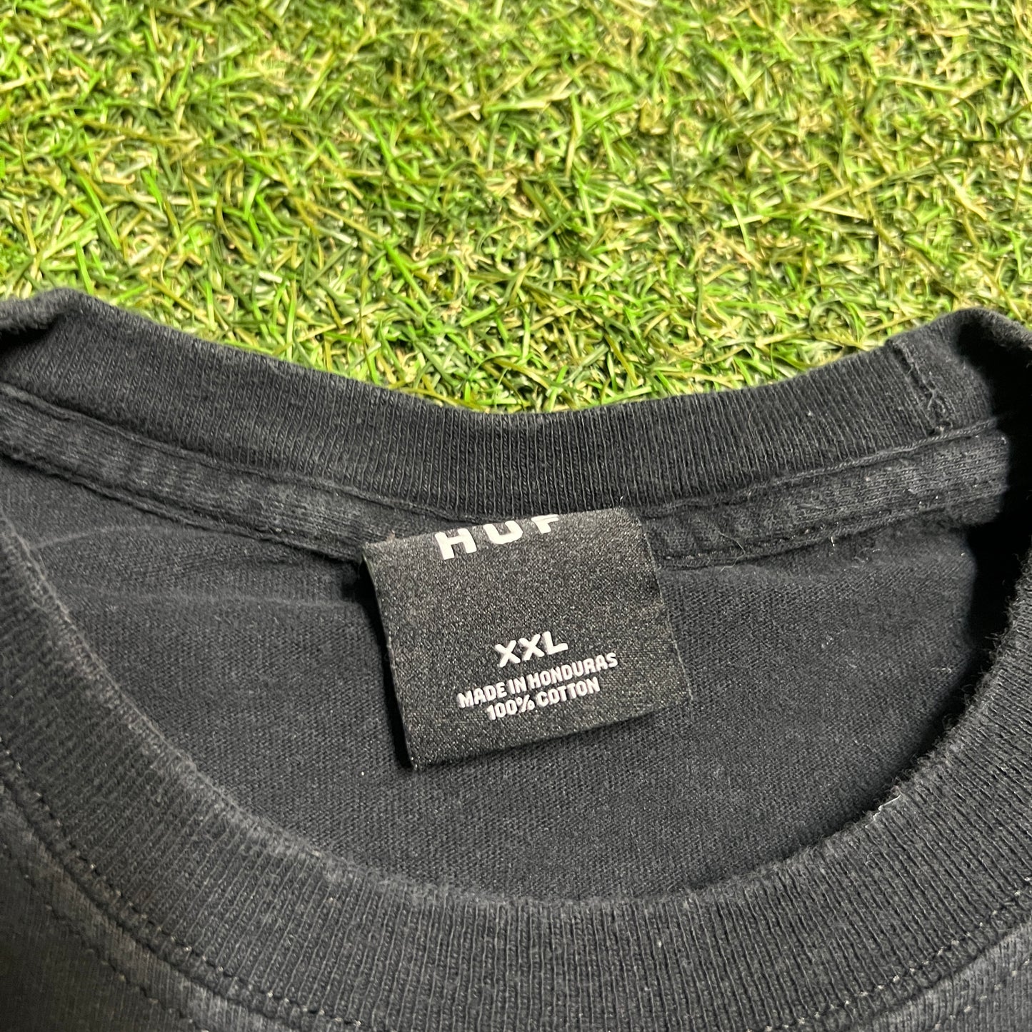 HUF Floral Logo Black Tee Size XXL USED v15098
