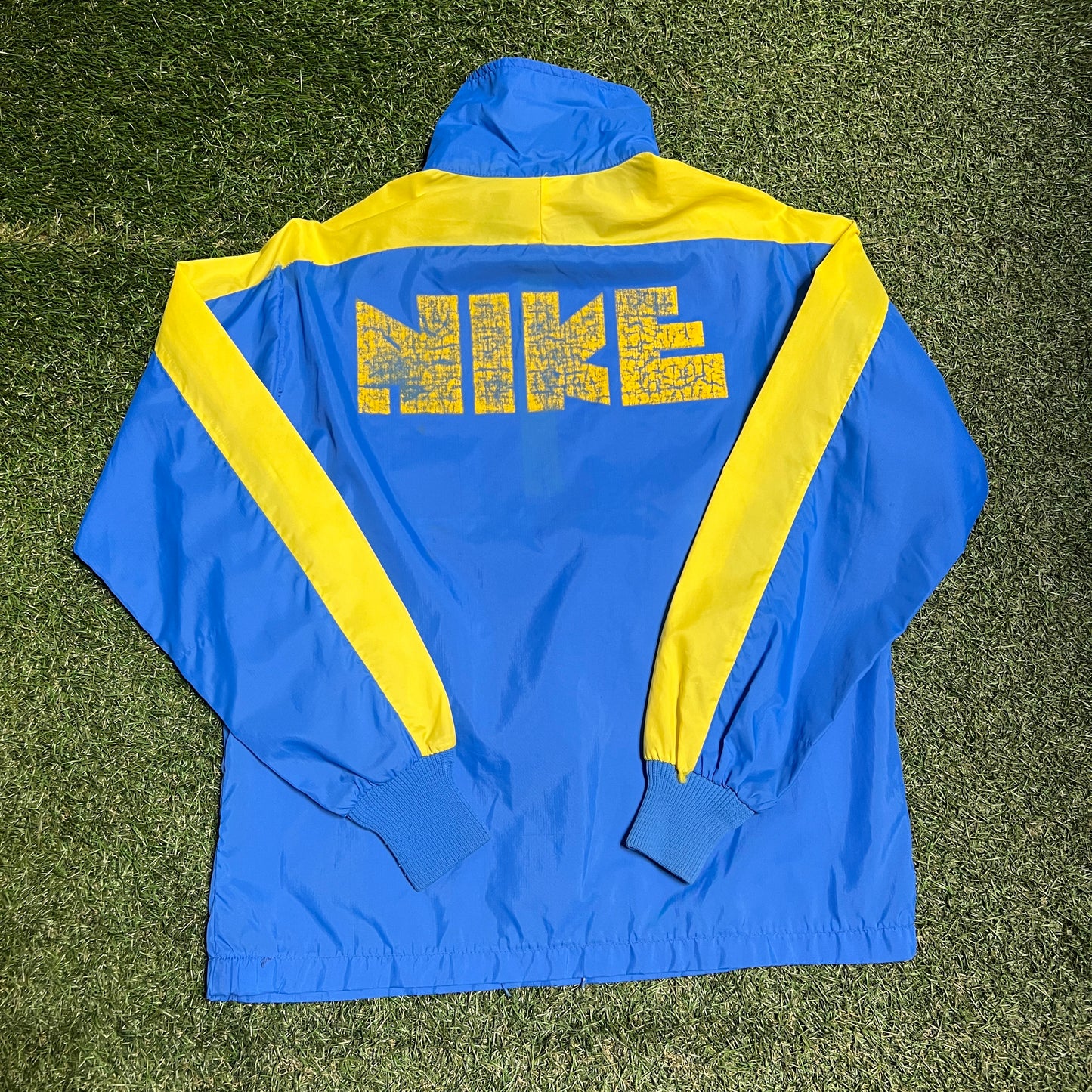 Nike 1980s Blue/Yellow Track Jacket Size Medium USED v8373
