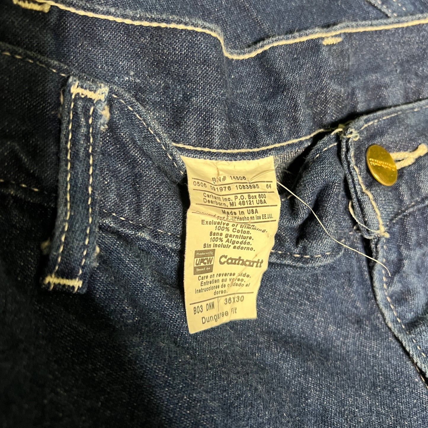 Carhartt Navy Blue Jeans Dungaree Work Pants Size 36x30 USED v10791