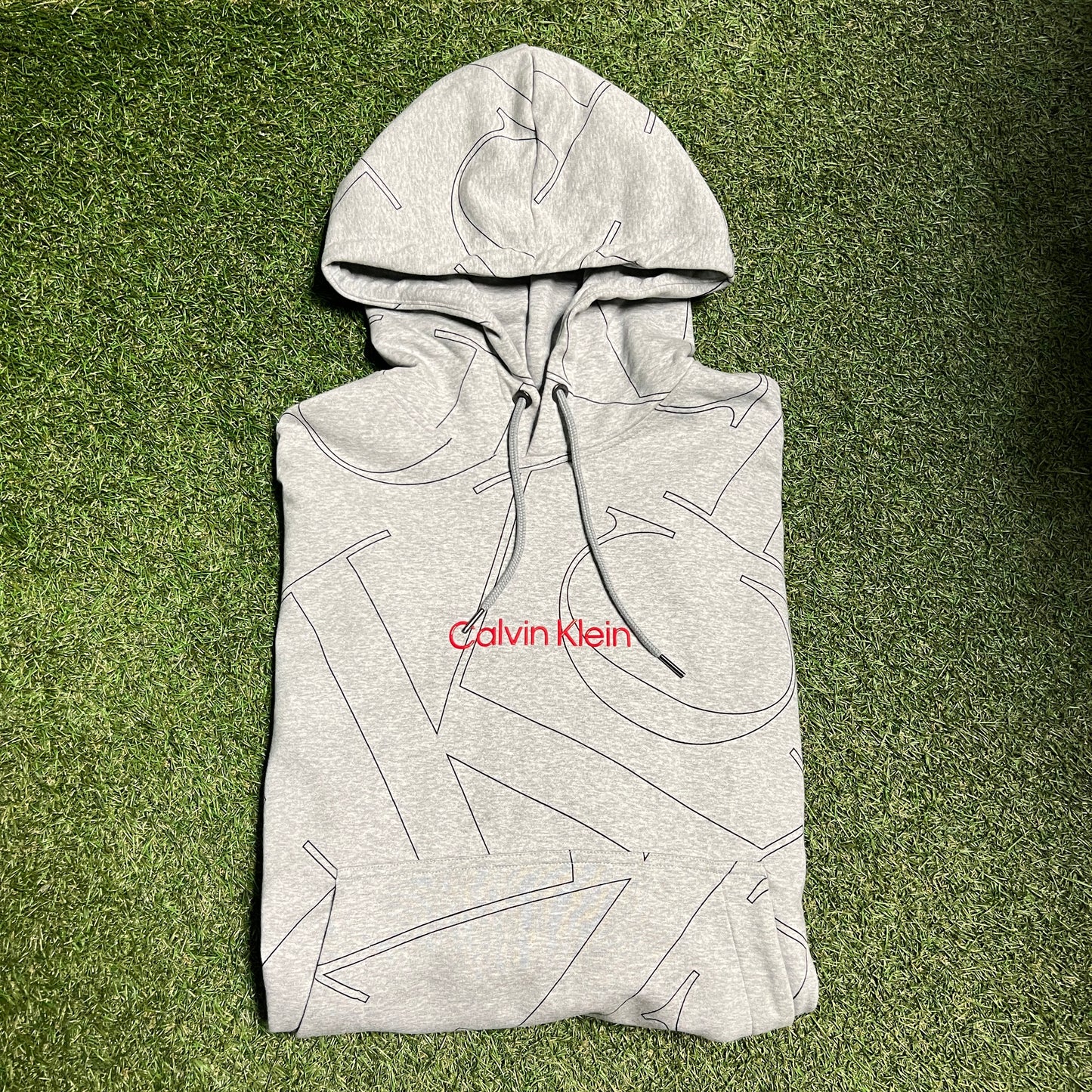 Calvin Klein All Over Print Grey Hoodie Size Large NEW v12662