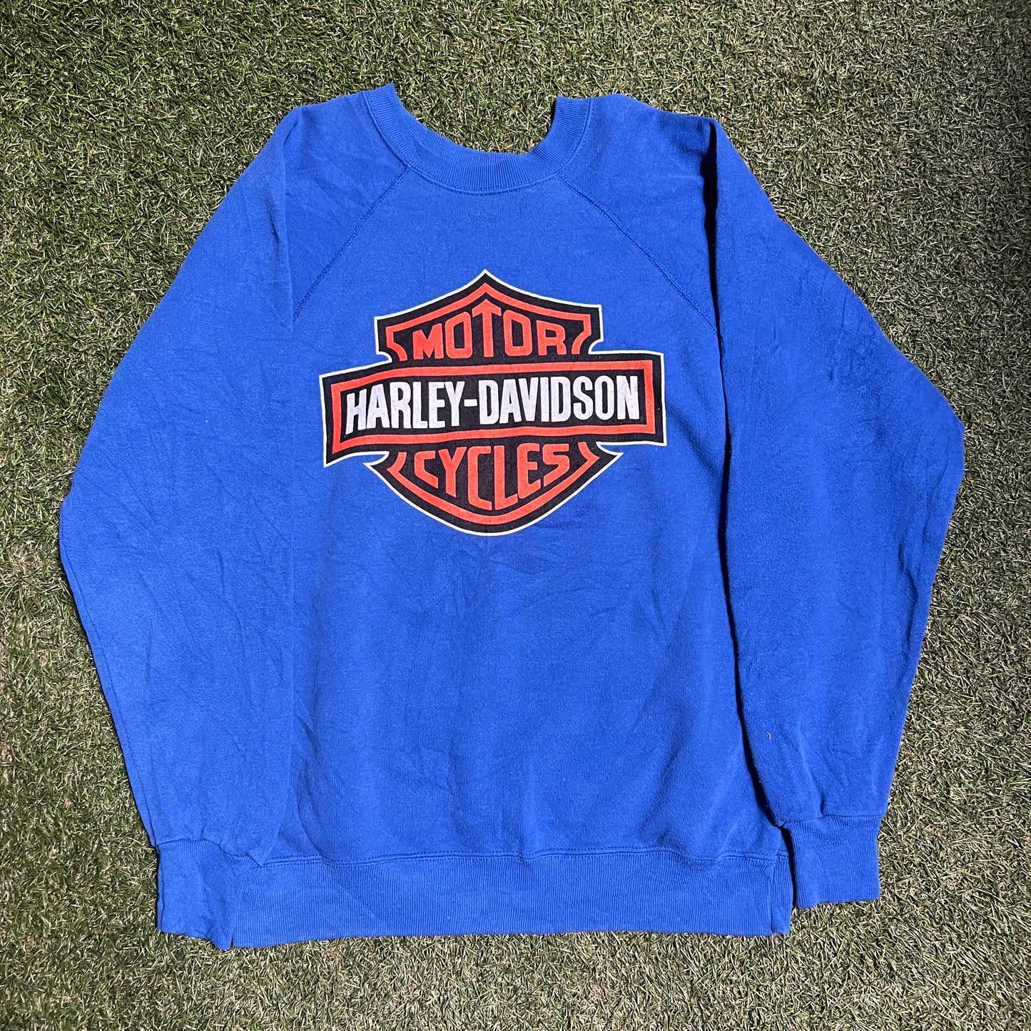 Harley Davidson Crewneck Blue No Size Tag Size Large USED V10848
