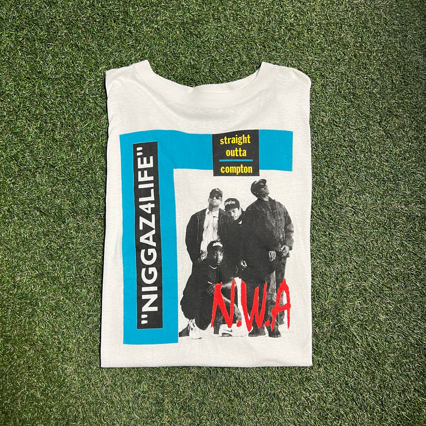 Straight Outta Compton NWA Tee White/Blue Size XL USED v5639