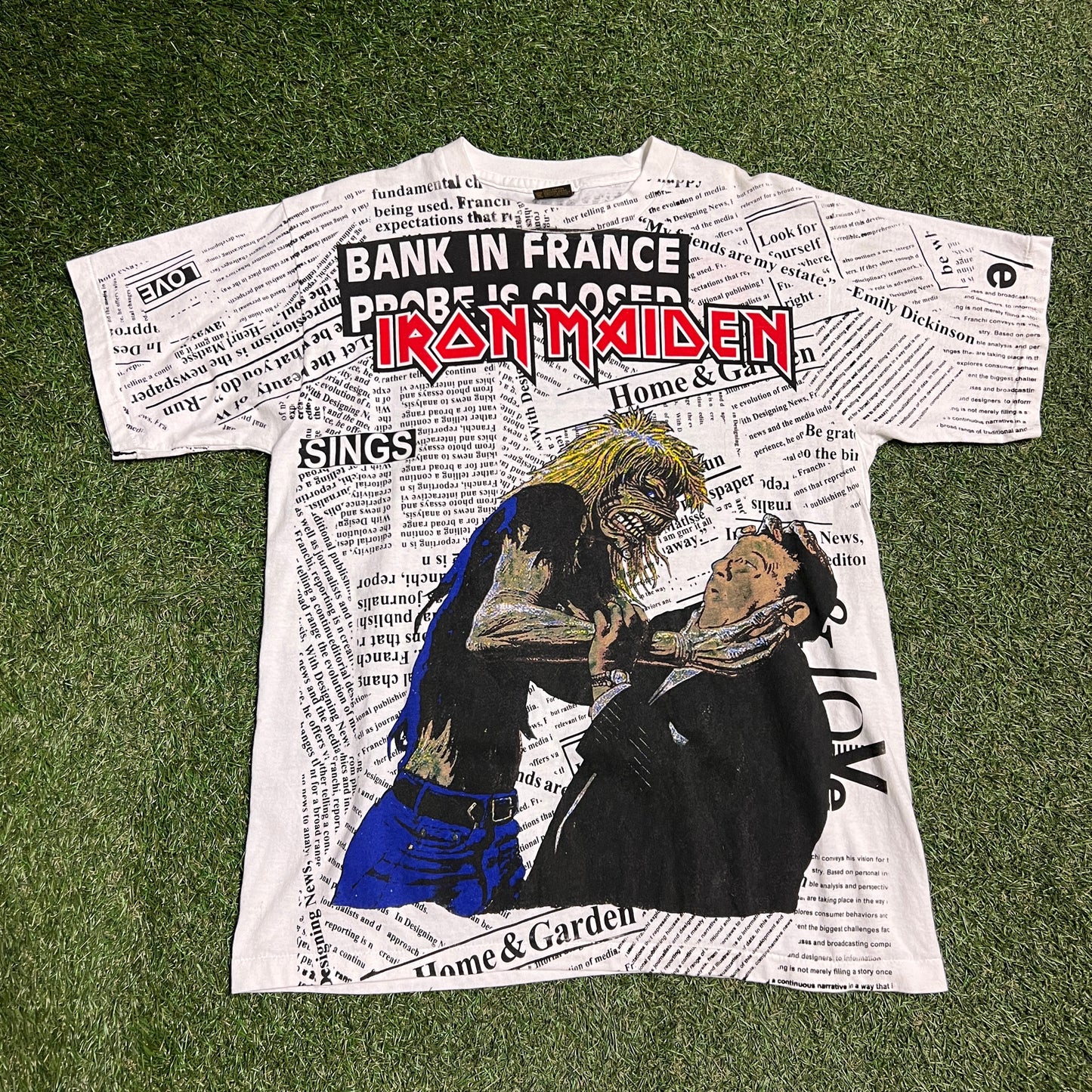 Iron maiden newspaper tee white brockum tag Size large USED v11585