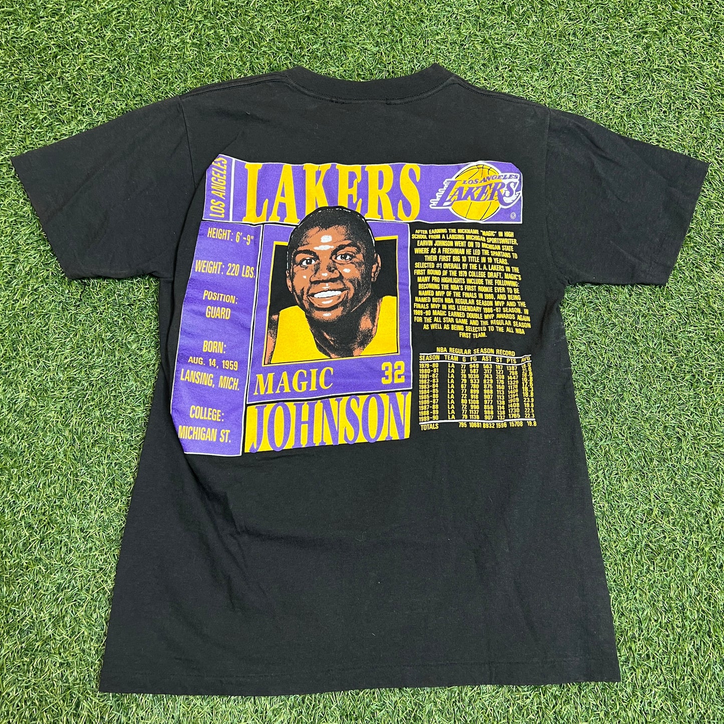 1990s Magic Johnson Stats Tee Nutmeg Tag Size Medium USED v5410
