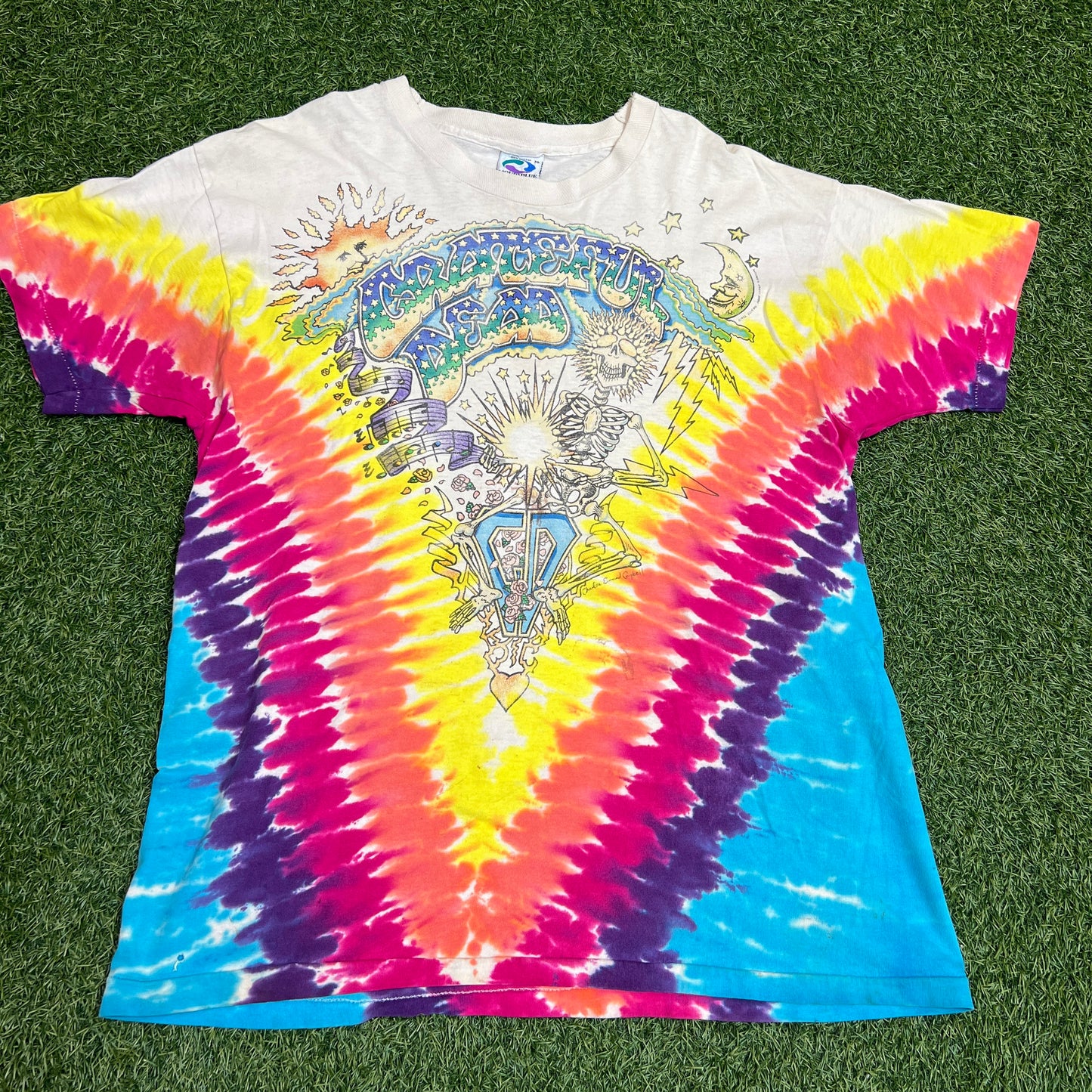 Grateful Dead Skeleton Holding Lightning Tie Dye 1992 Tee Size XL USED v7996