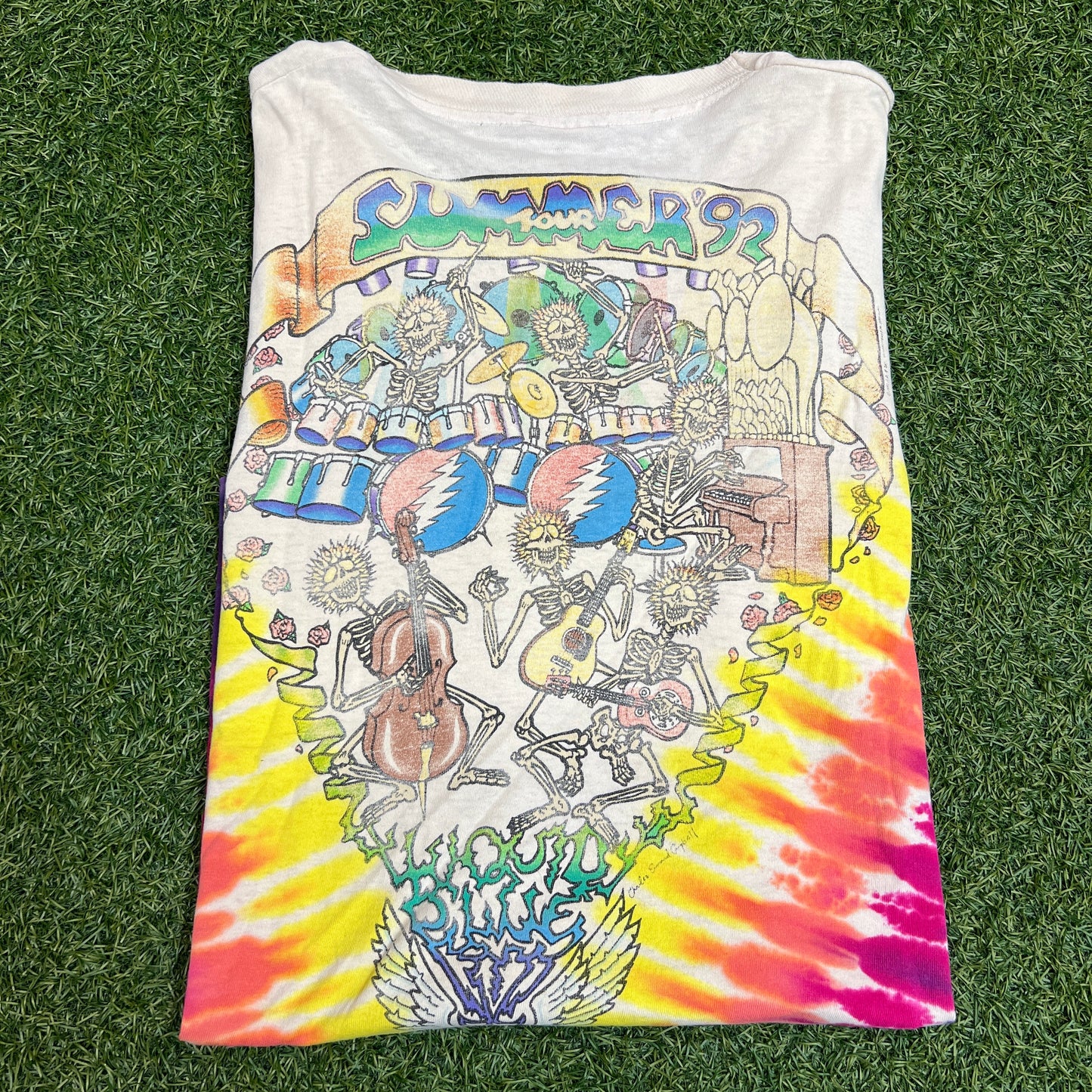 Grateful Dead Skeleton Holding Lightning Tie Dye 1992 Tee Size XL USED v7996