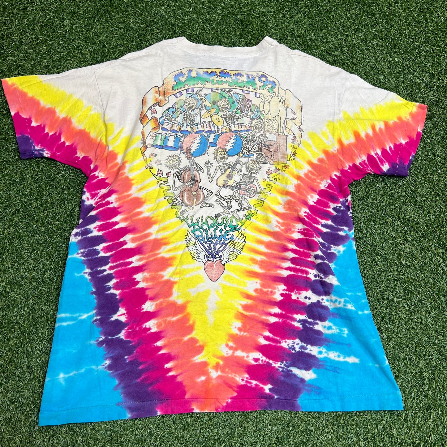 Grateful Dead Skeleton Holding Lightning Tie Dye 1992 Tee Size XL USED v7996