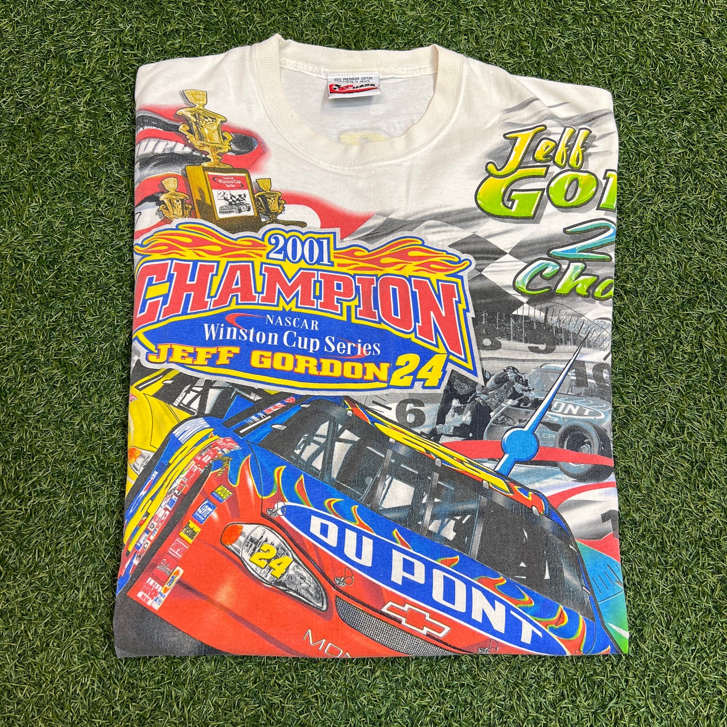 Nascar 2001 Champions Jeff Gordon All Over Print Racing Tee Size Large USED v8632