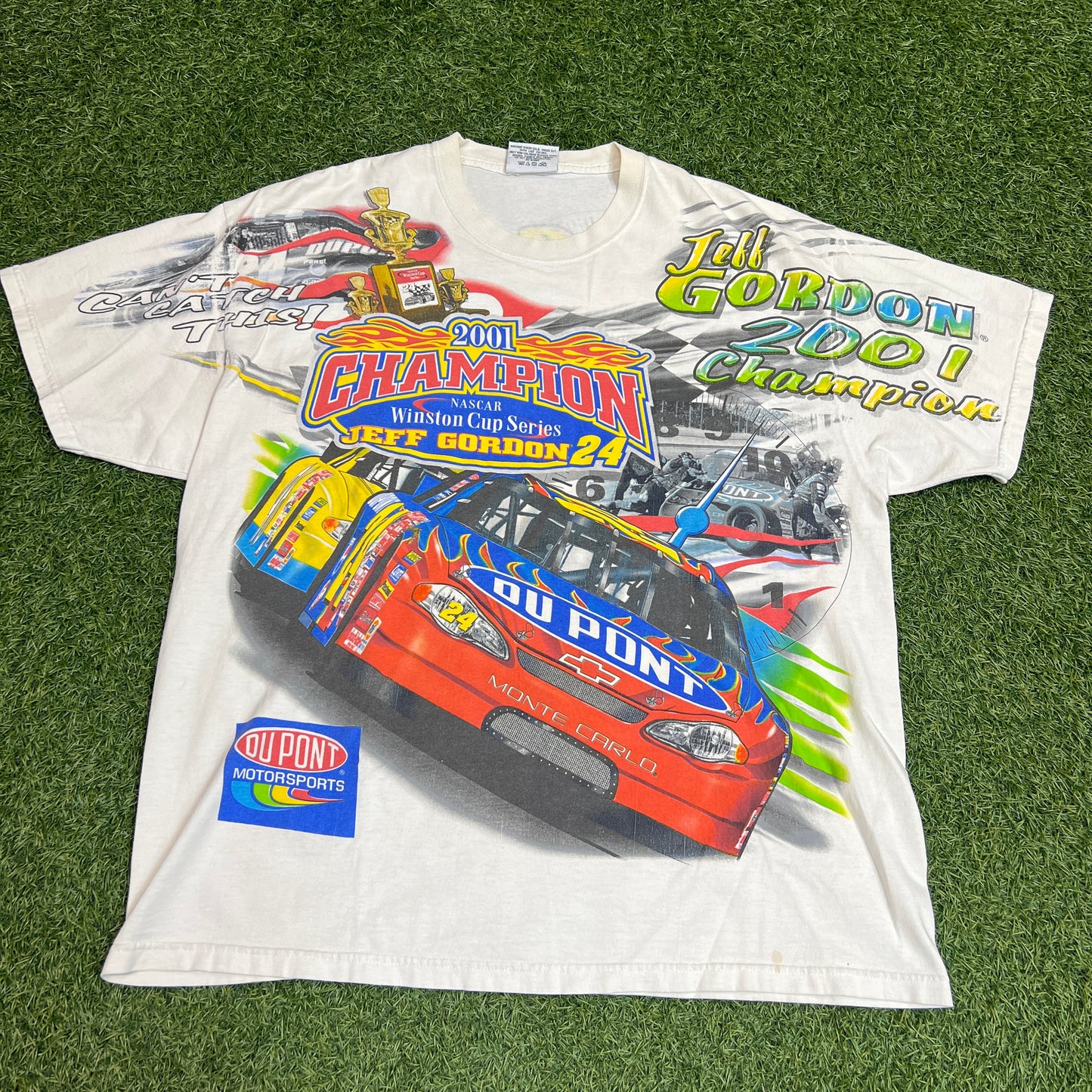 Nascar 2001 Champions Jeff Gordon All Over Print Racing Tee Size Large USED v8632