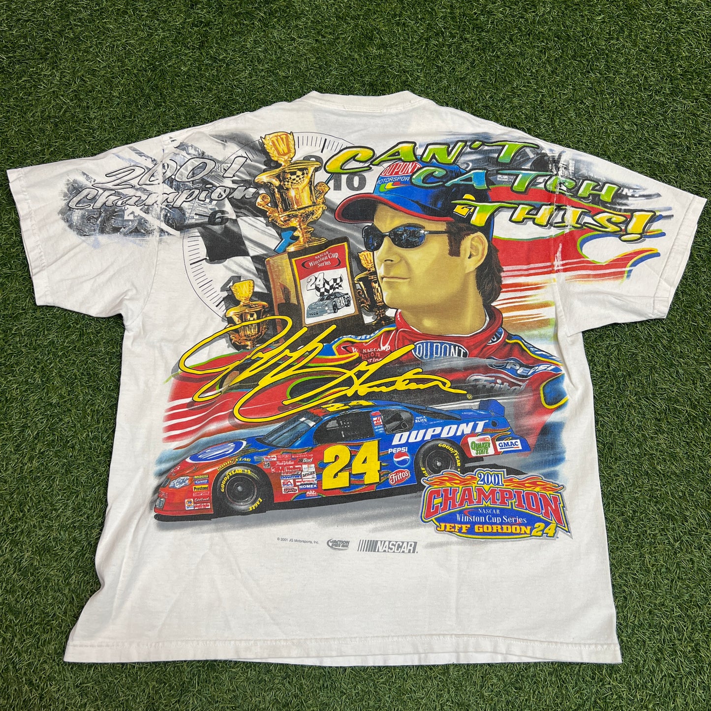 Nascar 2001 Champions Jeff Gordon All Over Print Racing Tee Size Large USED v8632