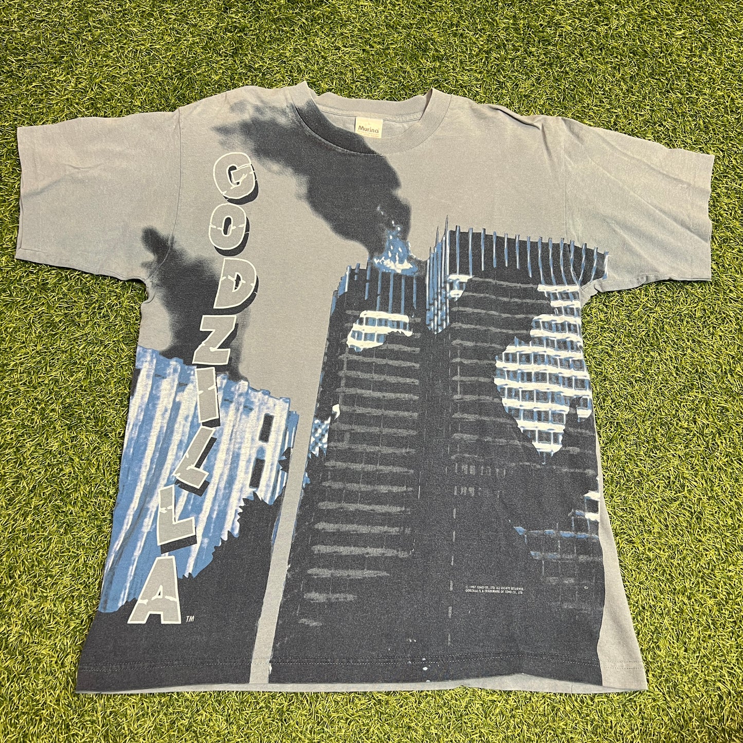 Godzilla 1997 Burning Building Tee Size Large USED v5830