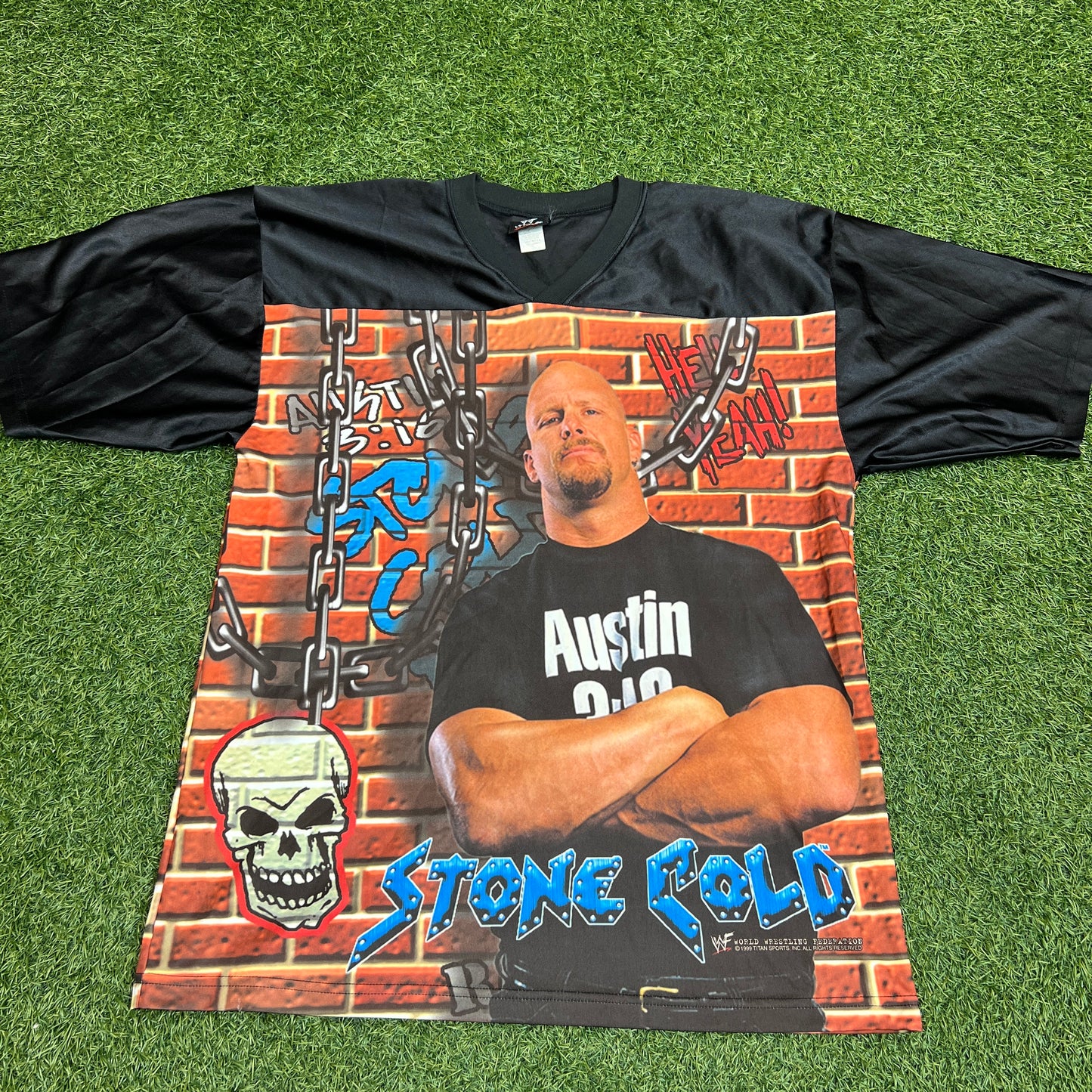 WWF 1990s Stone Cold full print Jersey Tee Size XL USED v4218
