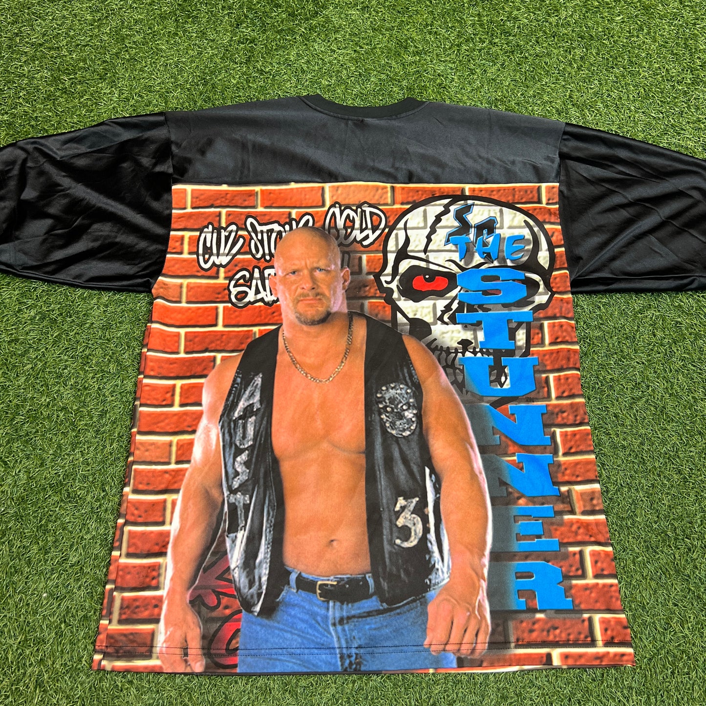 WWF 1990s Stone Cold full print Jersey Tee Size XL USED v4218
