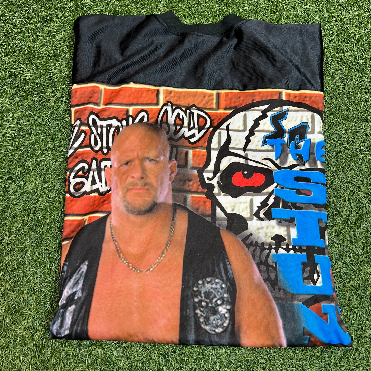WWF 1990s Stone Cold full print Jersey Tee Size XL USED v4218