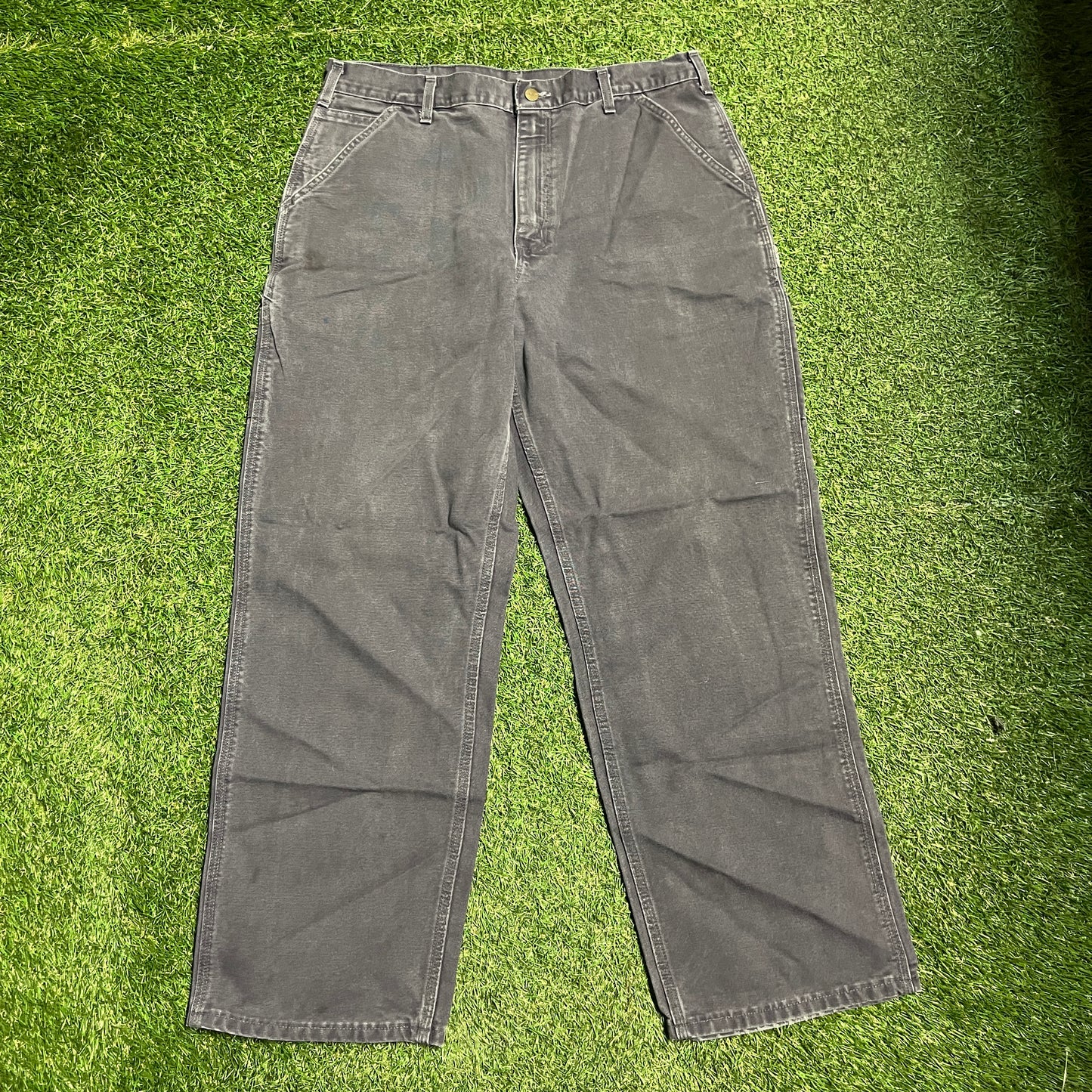 Carhartt Washed Dark Grey Dungaree Worker Pants Size 36x32 USED v10843