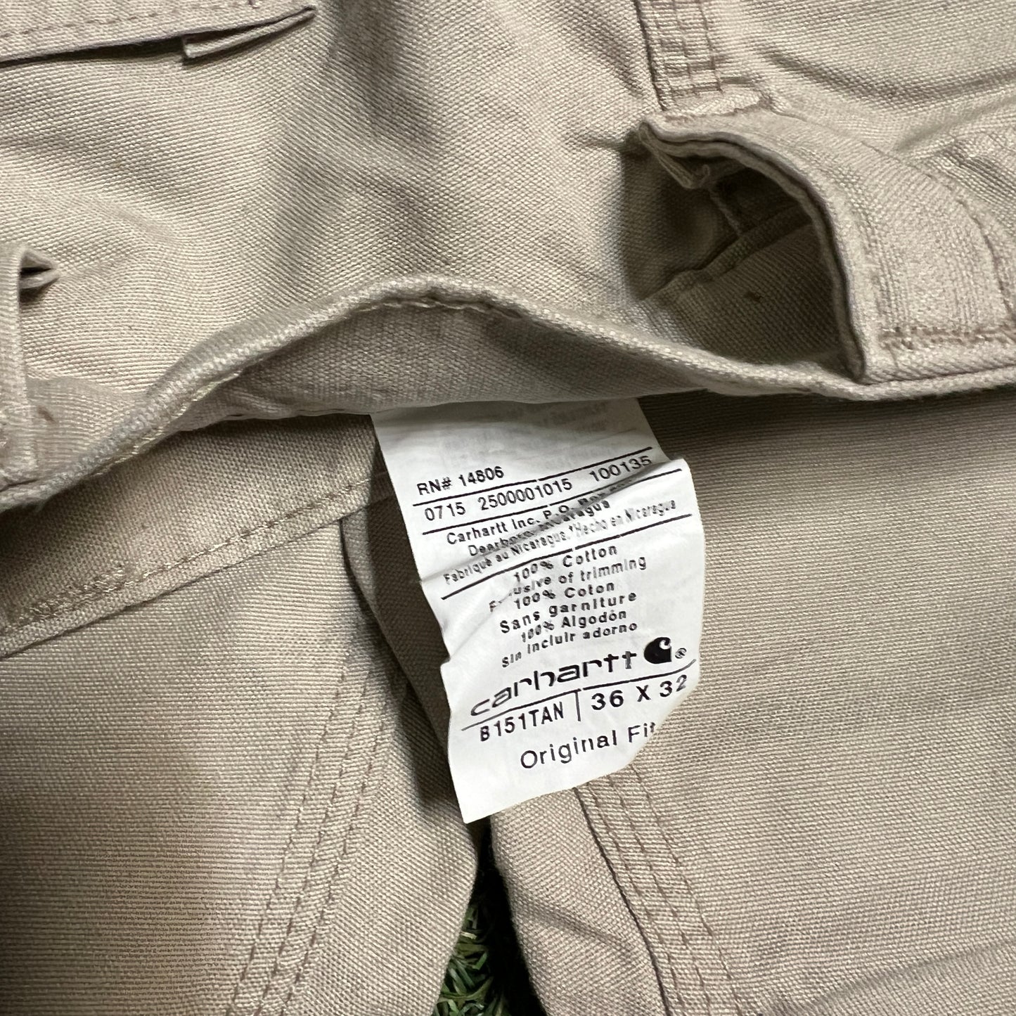 Carhartt Light Khaki Original Fit Cargo Pants Size 36x32 USED V10766