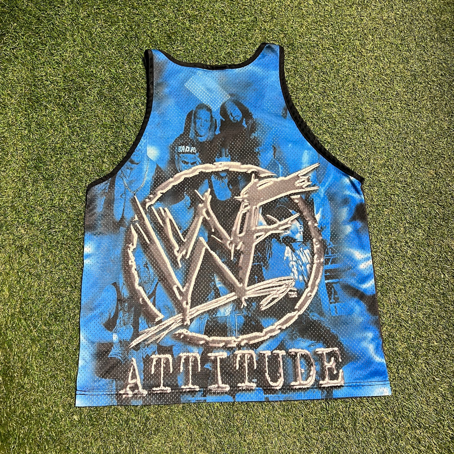 Stone Cold 1999 Blue Full Print Jersey Size Medium USED v5255