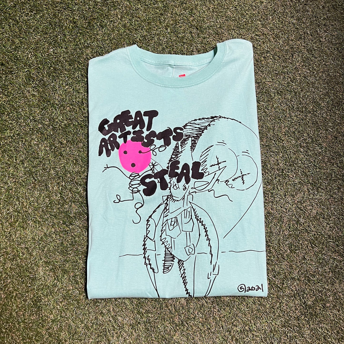 5am Great Artist Steal Tee Teal Size XL USED v6288