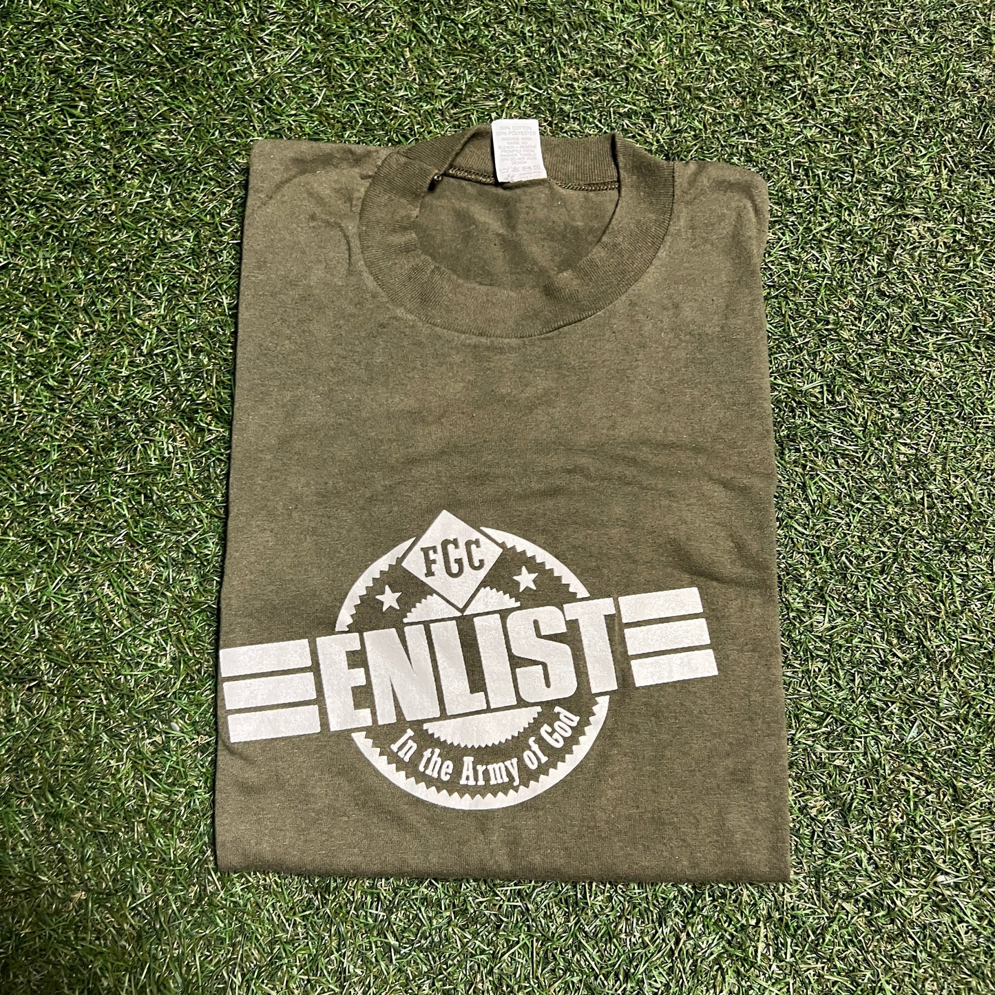 1980s Army of God Olive Tee Size XL USED v15212